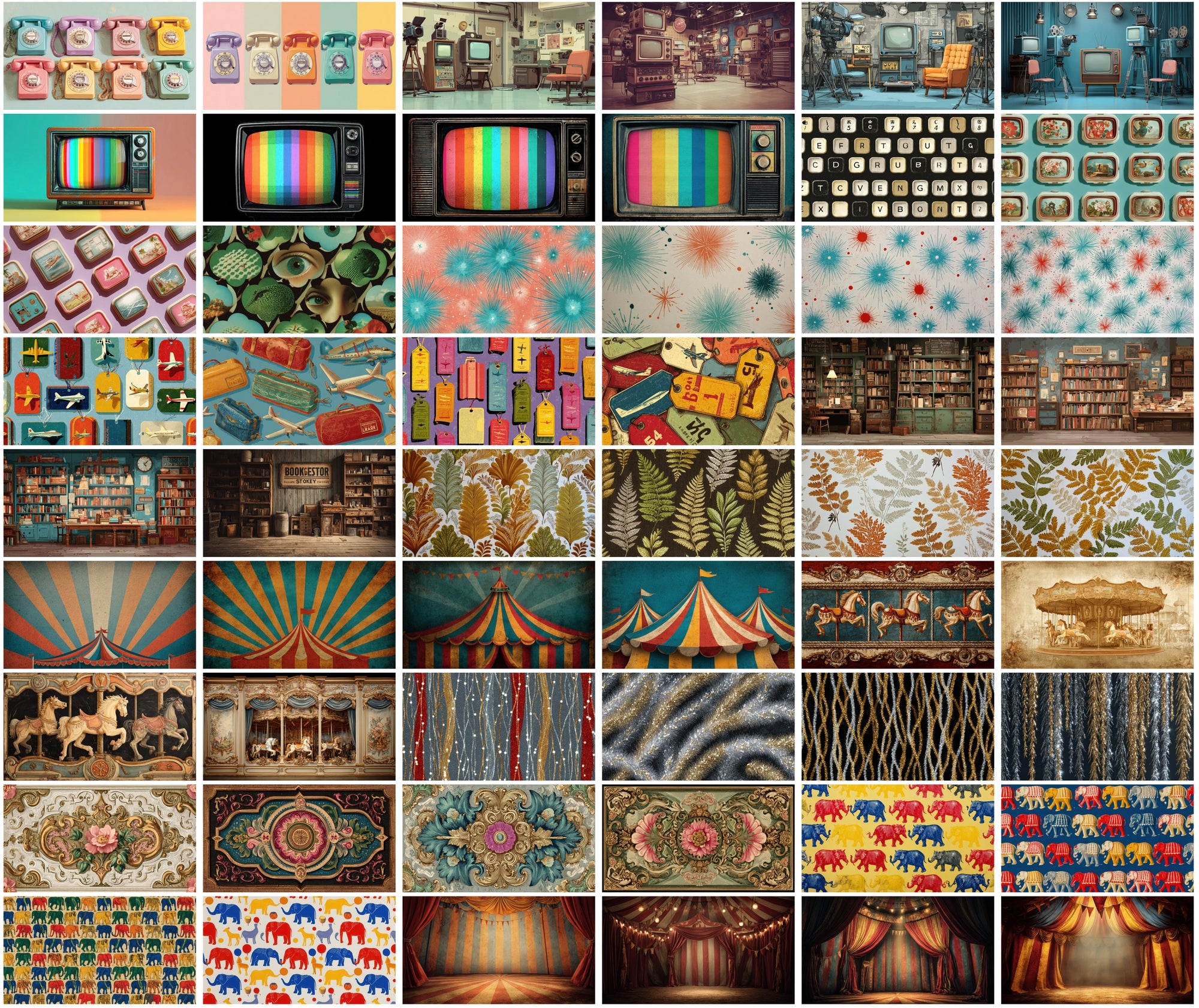 550 Retro Backgrounds Bundle | Vintage Mid-Century & Groovy 70s Patterns