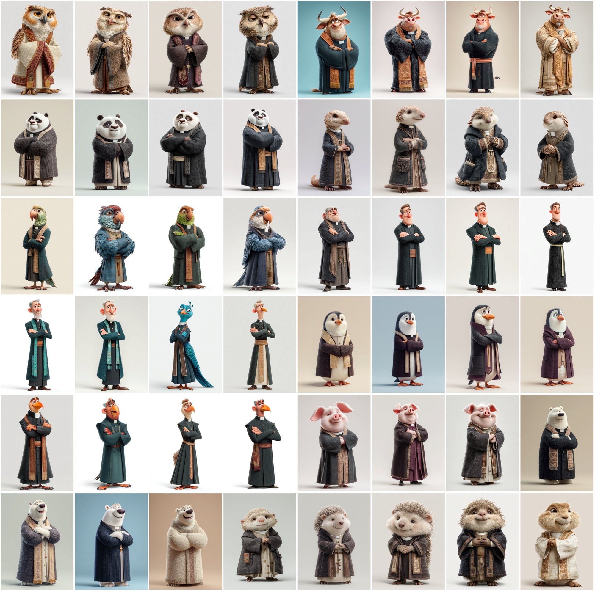 590 Cute Animal Priest Illustrations – High-Resolution JPGs with Commercial License