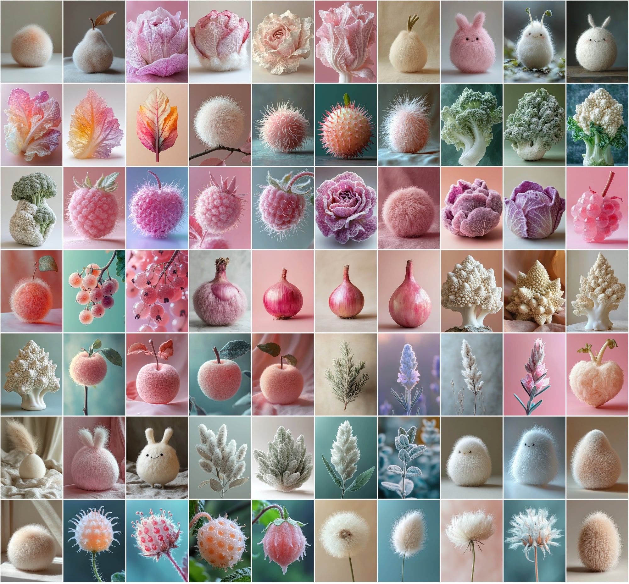 750 Fluffy Fruits & Vegetables Digital Images | Kawaii Food Clipart