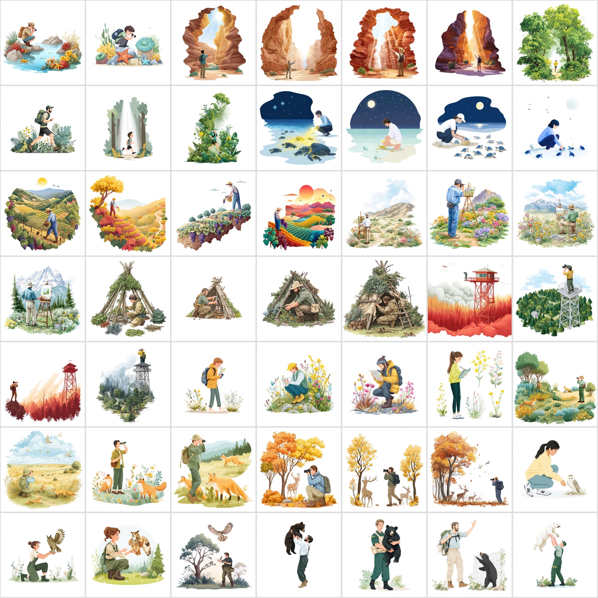 485 Outdoor Adventure Illustrations Bundle | Nature Scenes Digital Art Collection