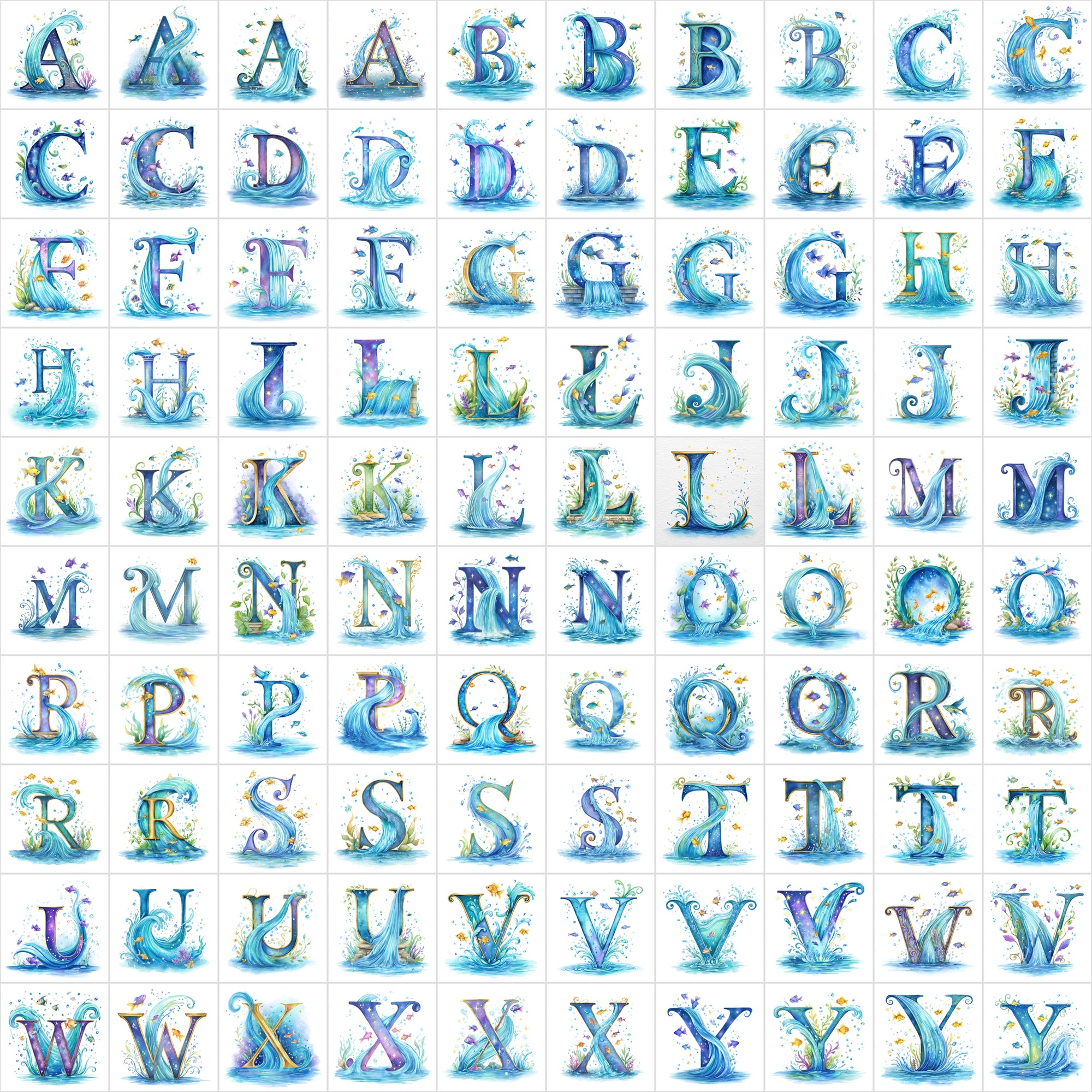1040 Watercolor Floral Letters – Nature-Inspired Alphabet Clipart