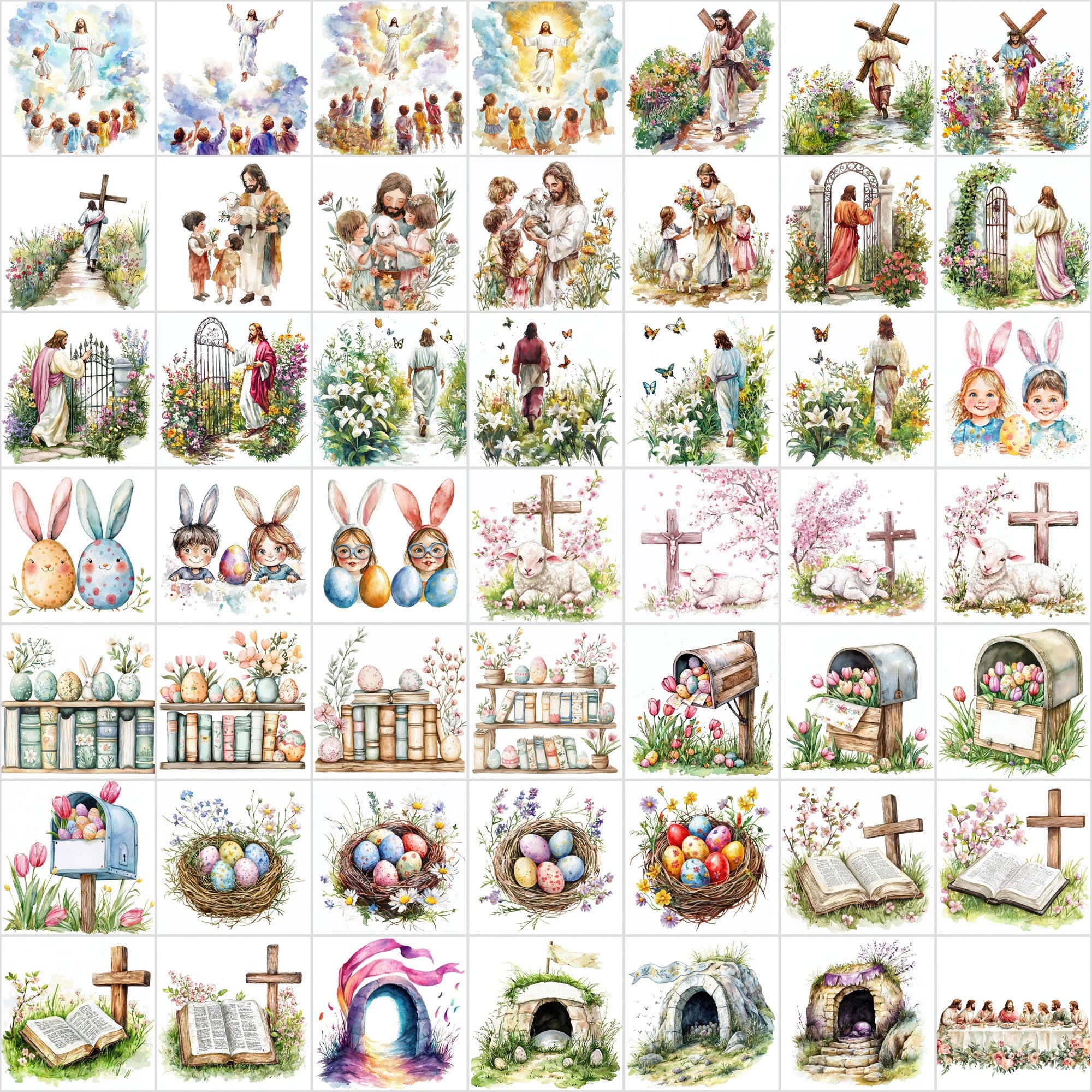 550 Watercolor Easter Clipart | Christian & Spring JPG Bundle