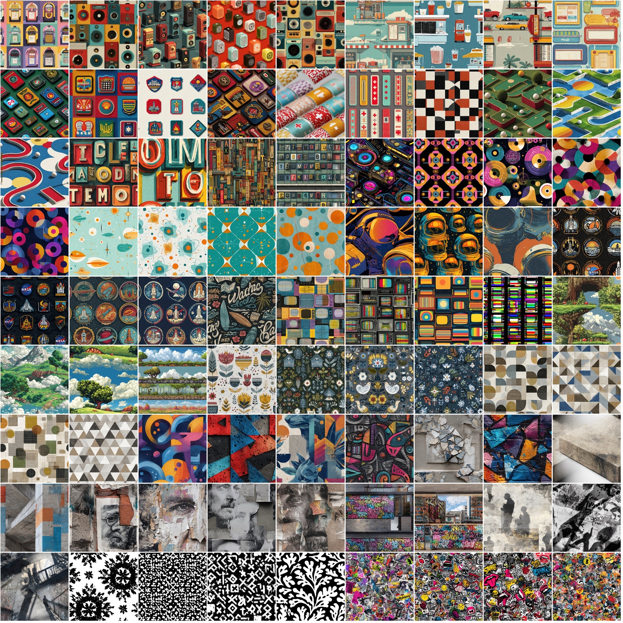 985 Seamless Patterns Bundle | JPG + PAT | Vintage, Retro, Grunge, Abstract & Modern Textures