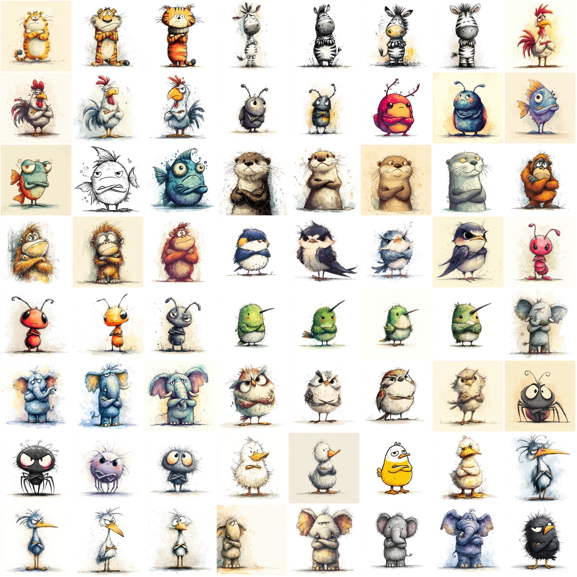 600 Irritated & Angry Cartoon Animal Illustrations – Cute Adorable Characters