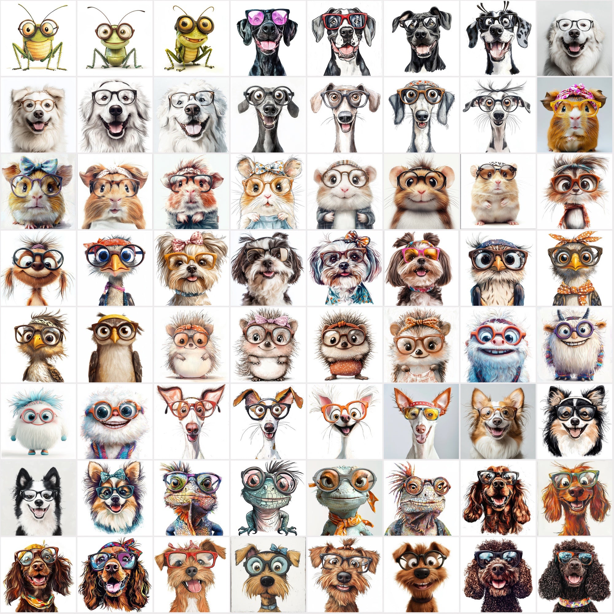 960 Funny Animal Portraits with Eyeglasses & Scarfs