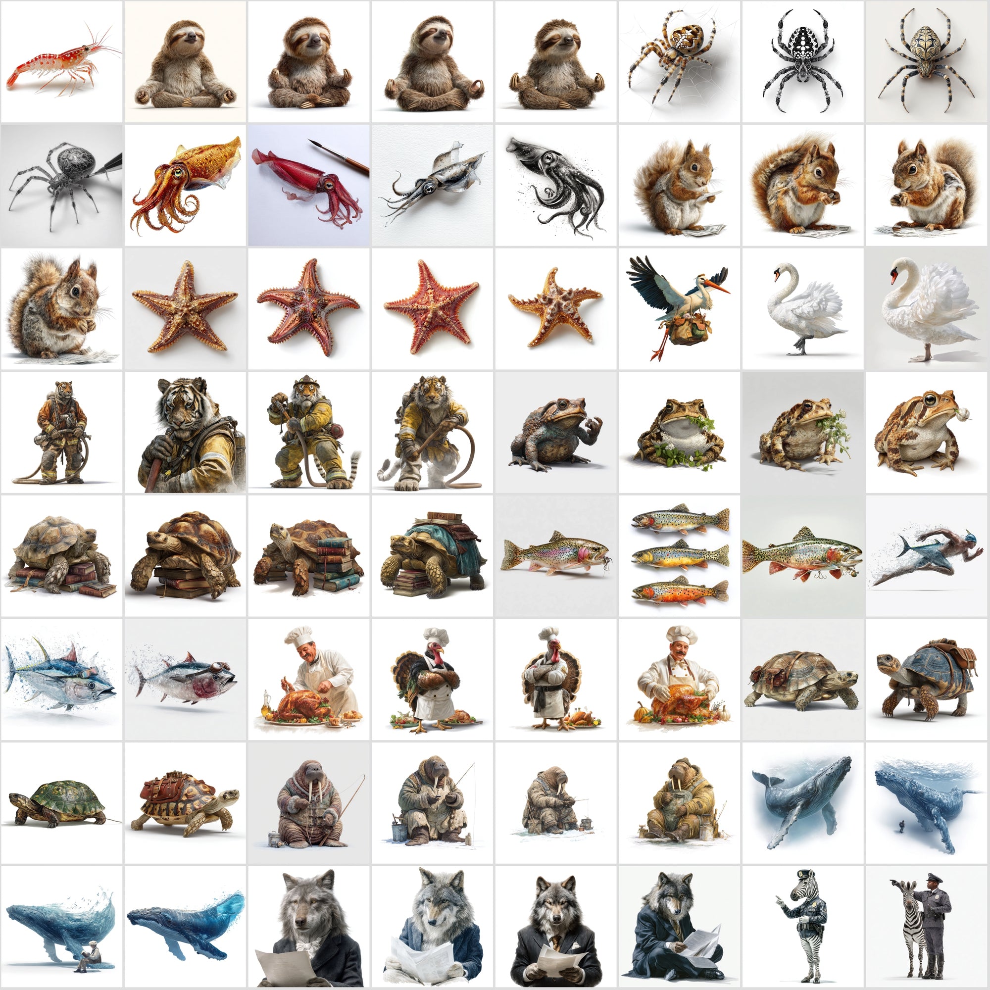 570 Realistic Animal Illustrations in Unique Professions
