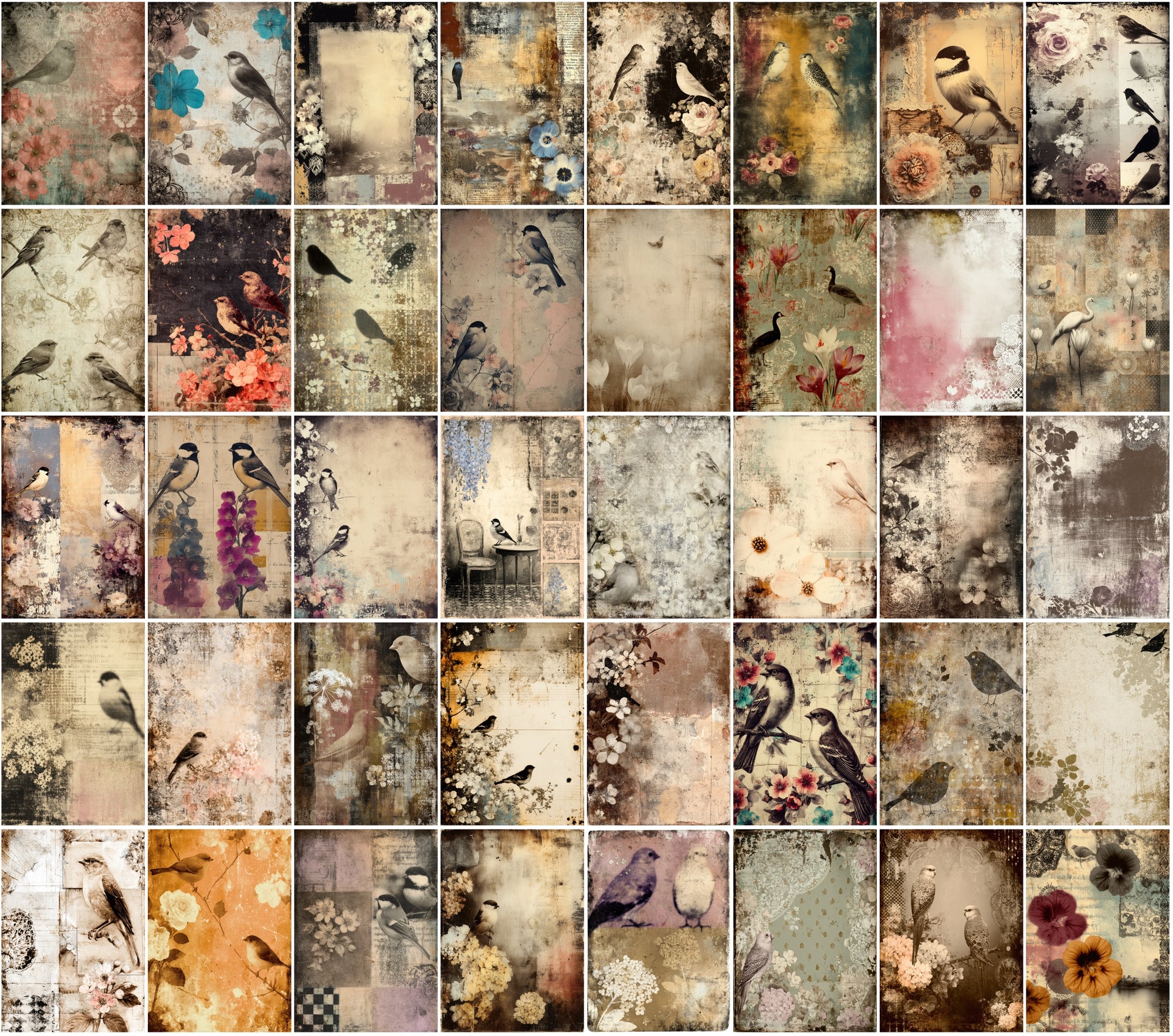 580 Vintage Backgrounds – Elegant Floral & Bird Patterns