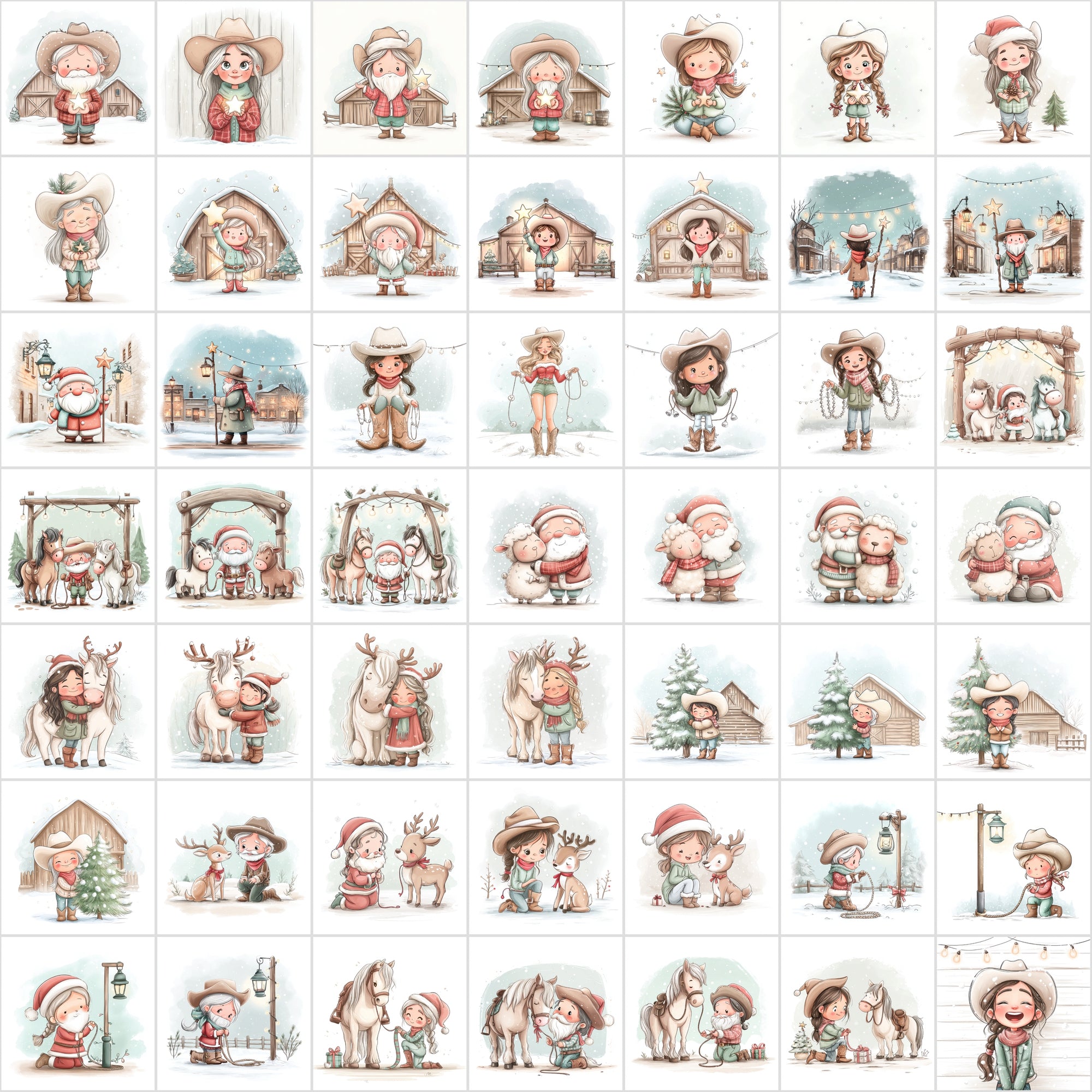 600 Winter Cowboy Christmas Images – Cozy Western Holiday Art, Santa & Cowgirl Scenes, Rustic Ranch Aesthetic, Commercial Use JPG