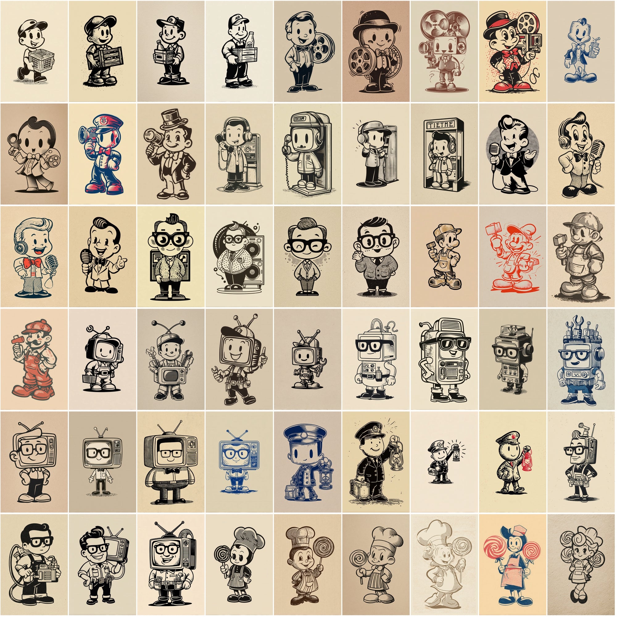 580 Retro Cartoon Mascots – Vintage 1950s-Inspired Clipart for T-Shirts & Crafts