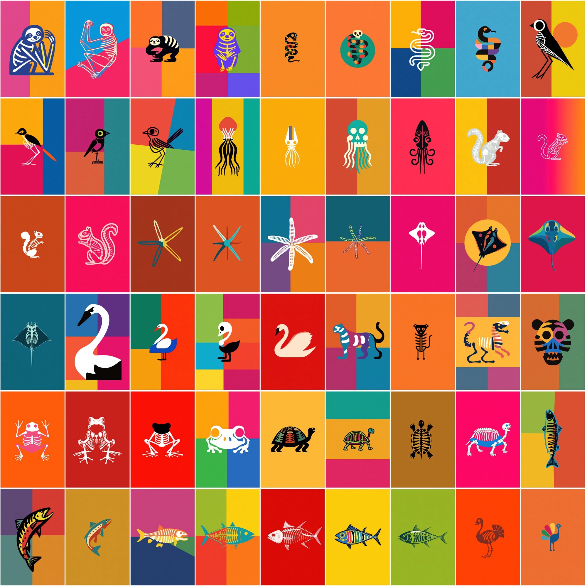 520 Skeleton Animal Illustrations | Colorful JPG Bundle with Commercial License
