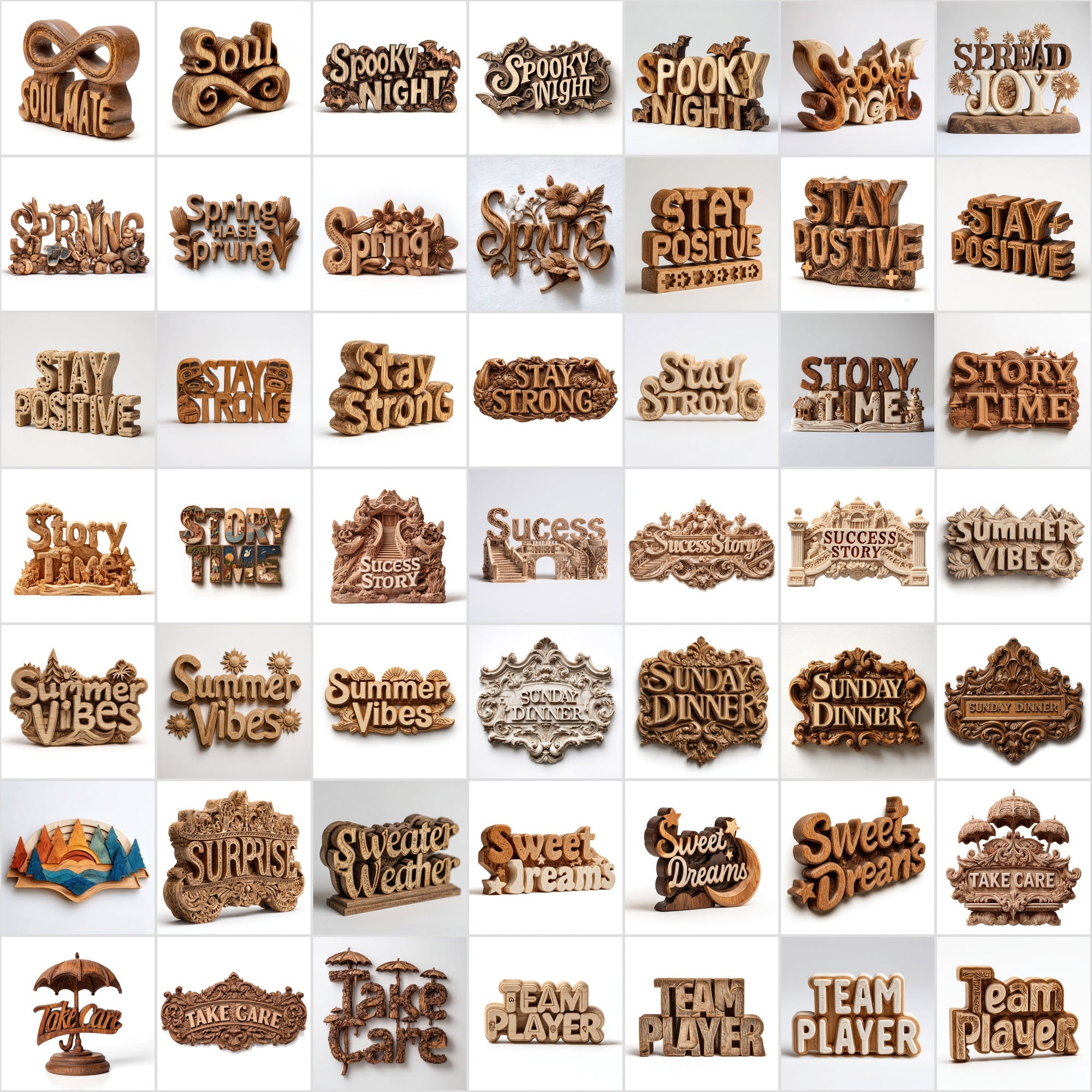 485 Wood Carved Word Art Images