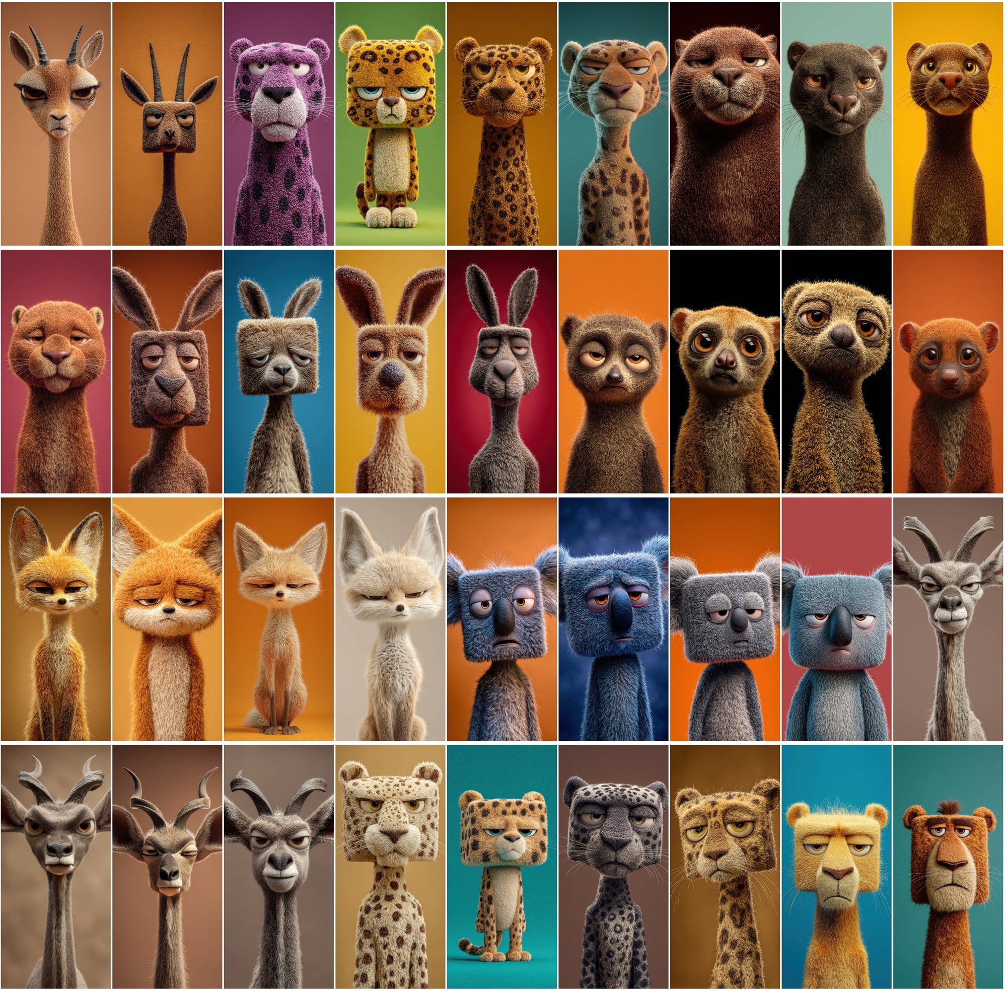 615 Tired Square-Headed Animals Clipart – 3D Cute Animal Bundle