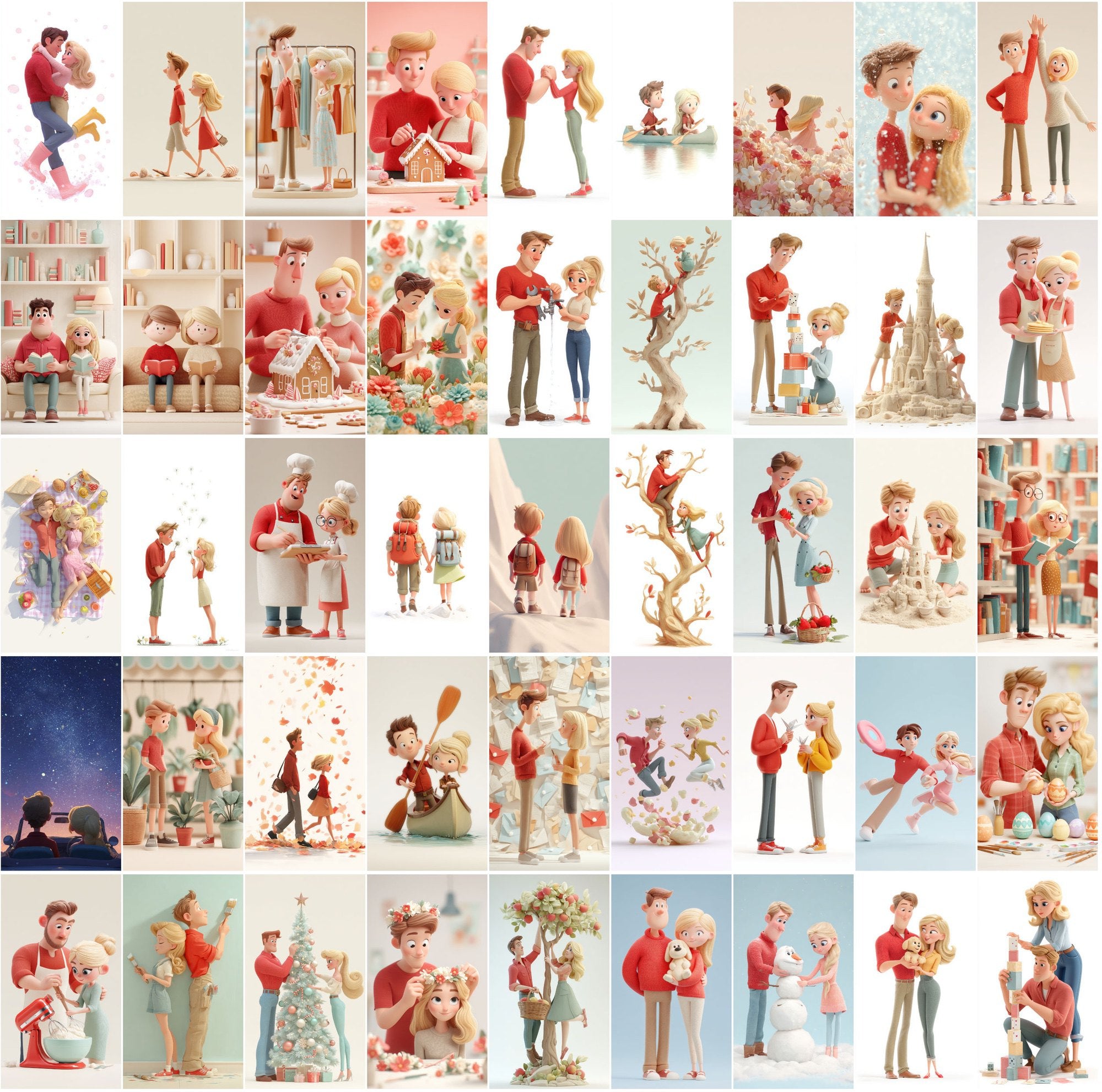 430 Cute Couple Illustrations – Pastel 3D Style
