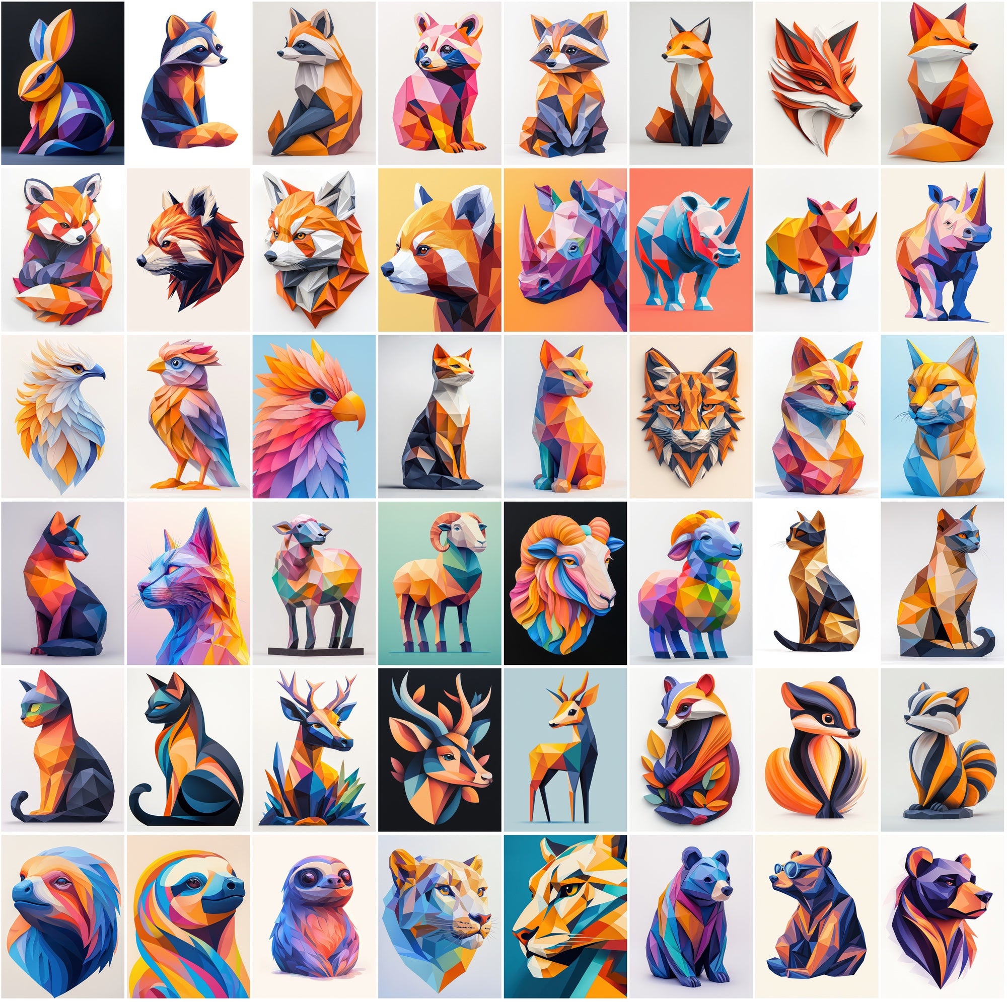 495 Polygon Style Animal Graphics - Vibrant Colorful Animal Art, Commercial License