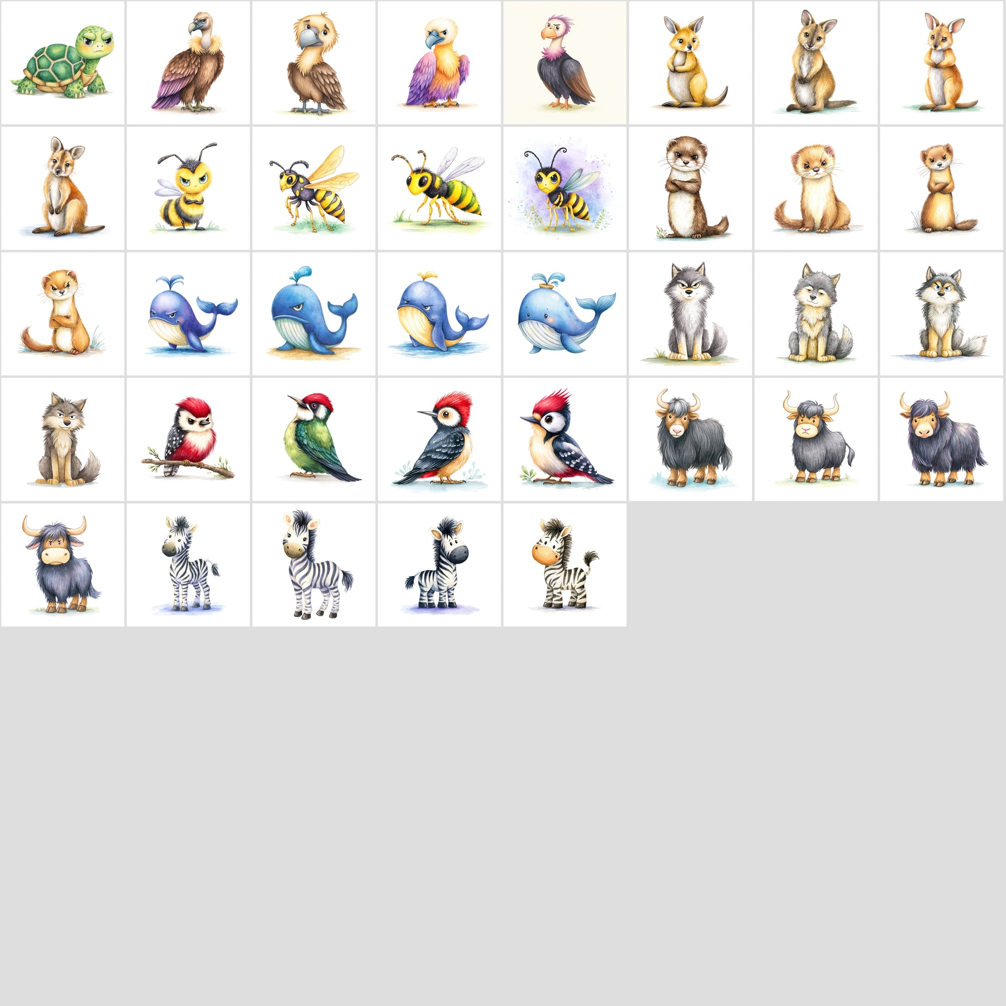 610 Grumpy Animal Illustrations