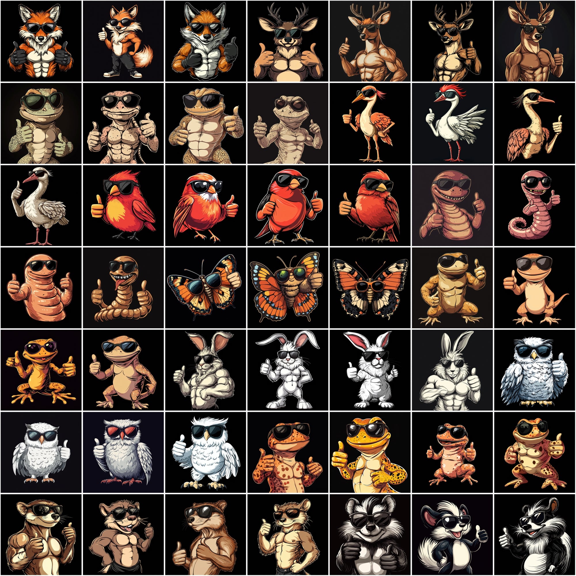 530 Cartoon Muscle Animals with Sunglasses
