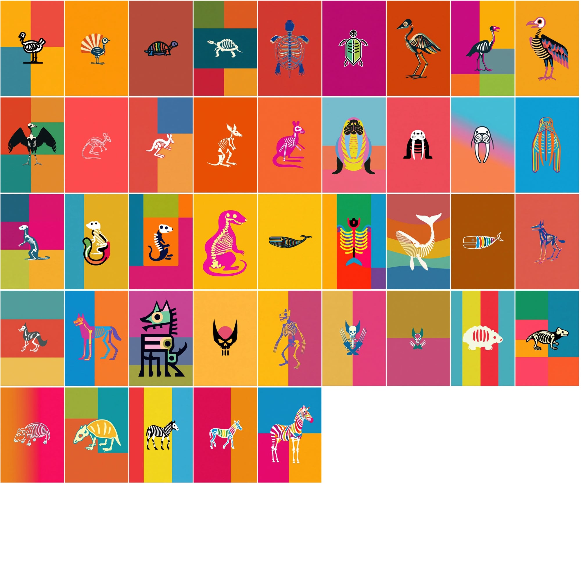 520 Skeleton Animal Illustrations | Colorful JPG Bundle with Commercial License