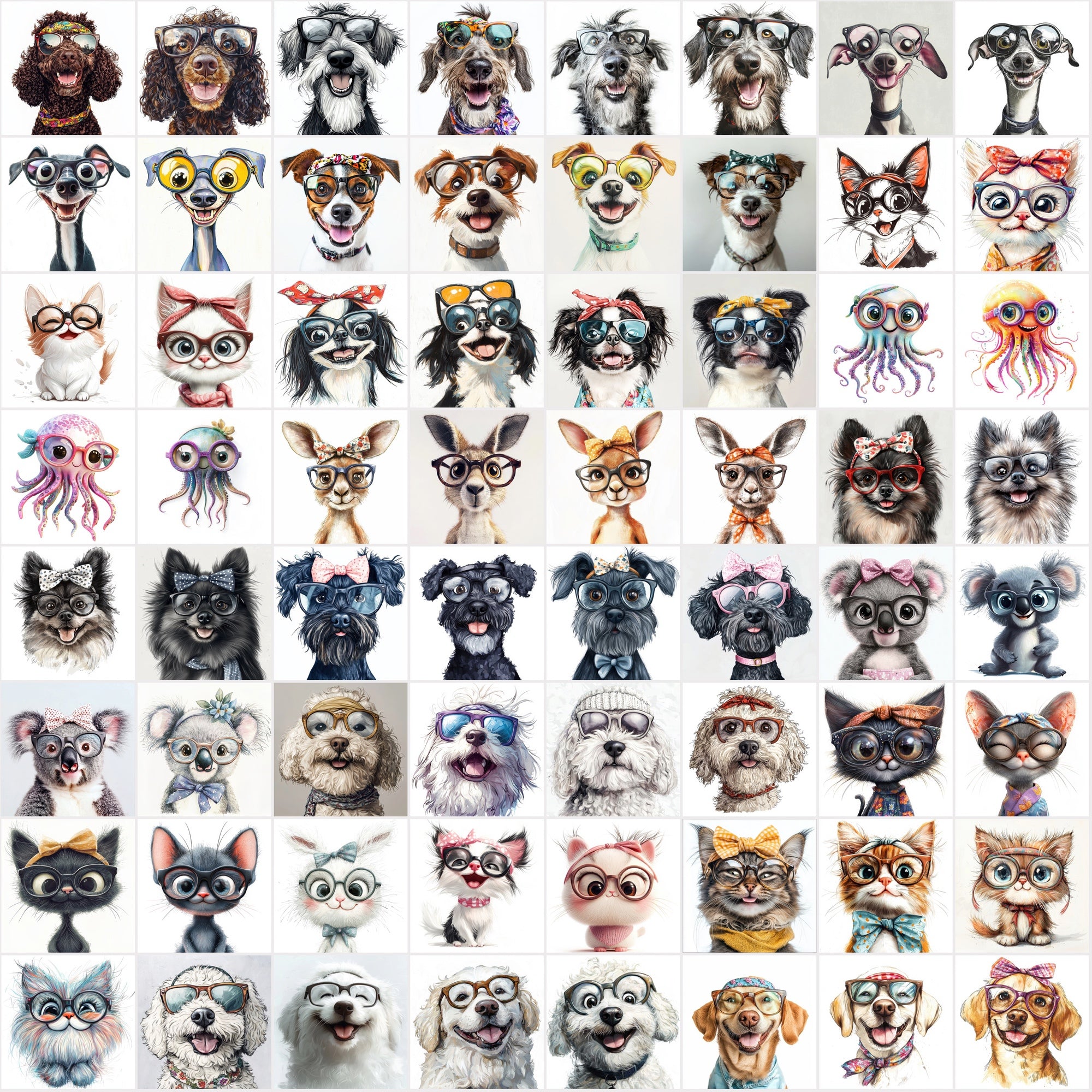 960 Funny Animal Portraits with Eyeglasses & Scarfs