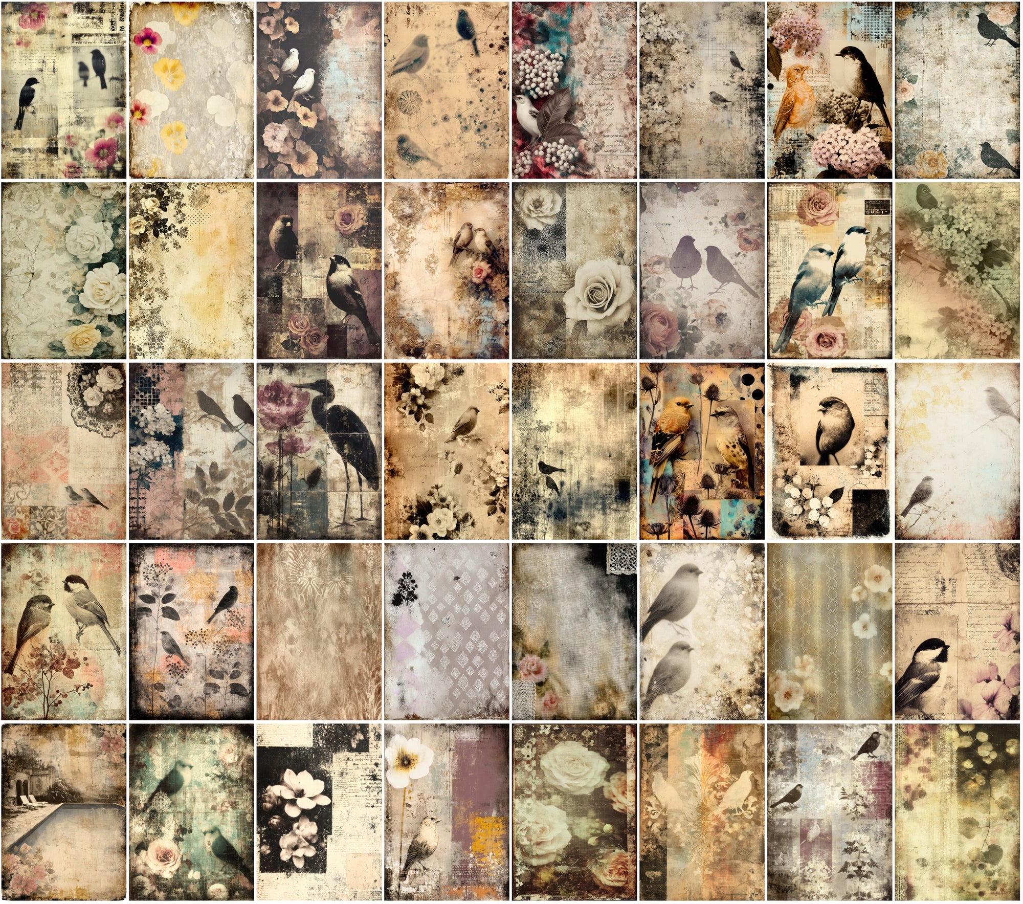 580 Vintage Backgrounds – Elegant Floral & Bird Patterns