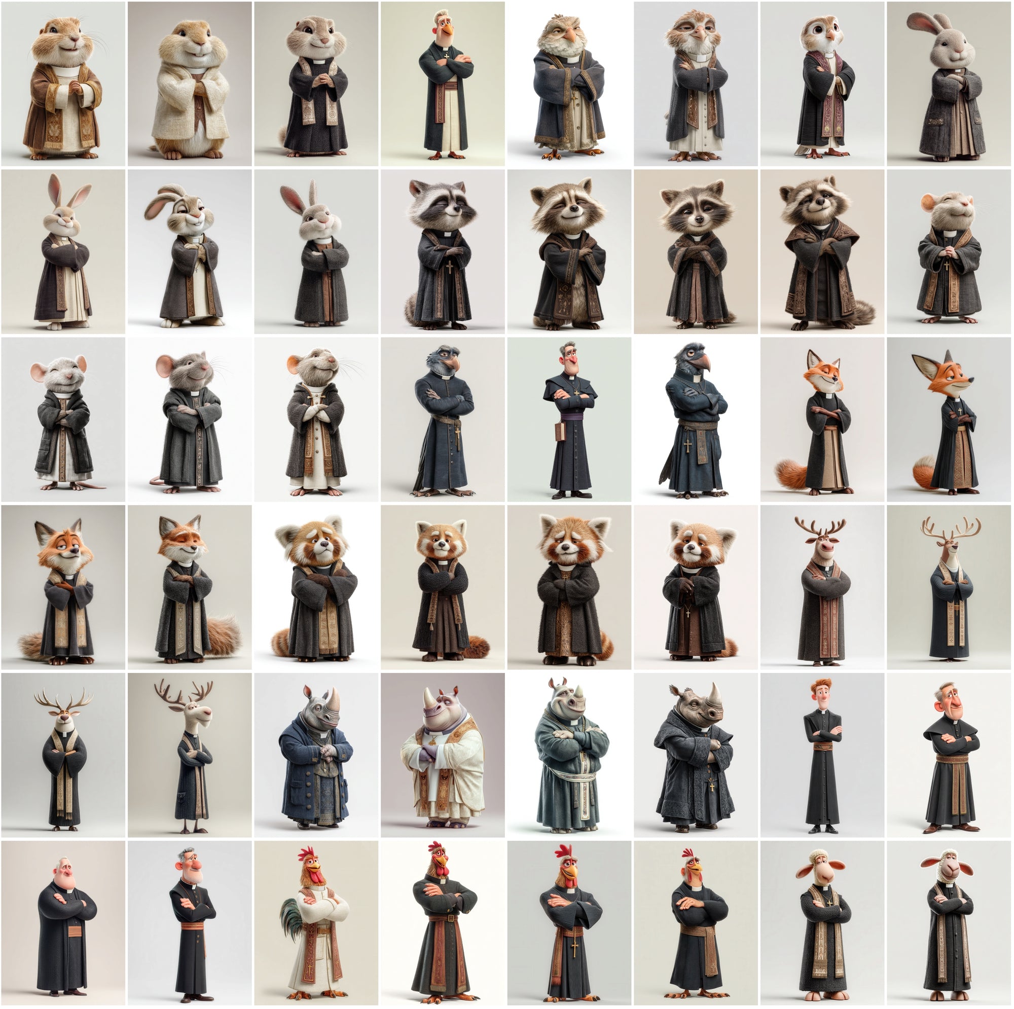 590 Cute Animal Priest Illustrations – High-Resolution JPGs with Commercial License