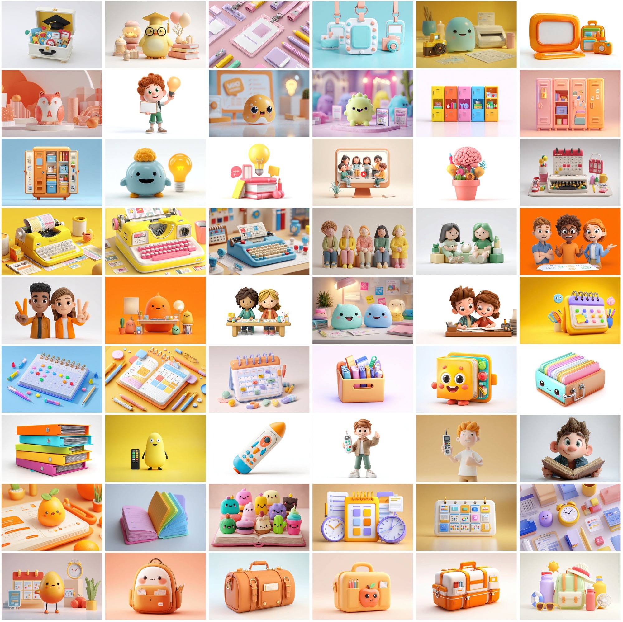 575 Clay Back-to-School Images • Pastel 3D Clipart