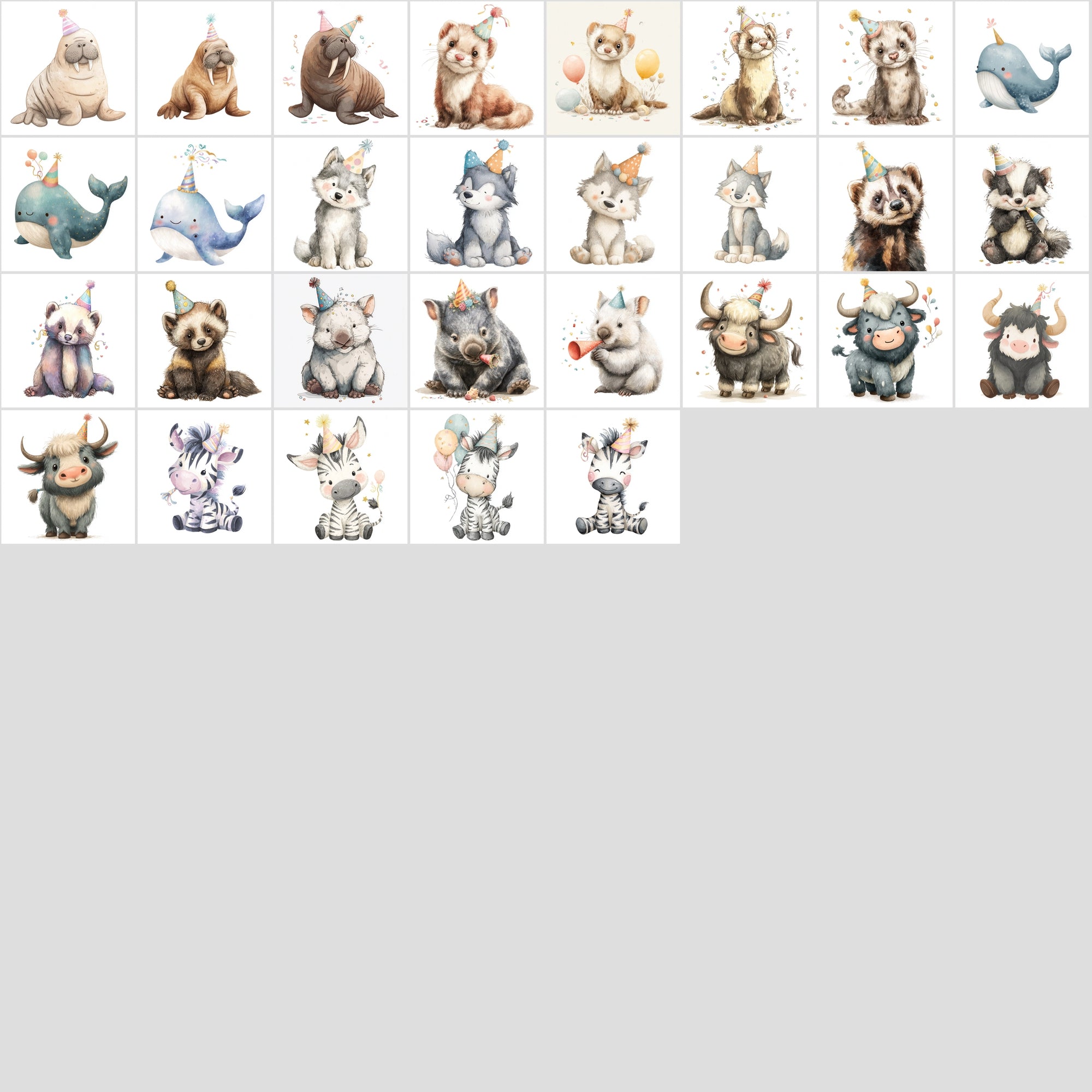 600 Cute Party Animal Clipart | Birthday Animal Illustrations | Pastel Baby Animal Graphics