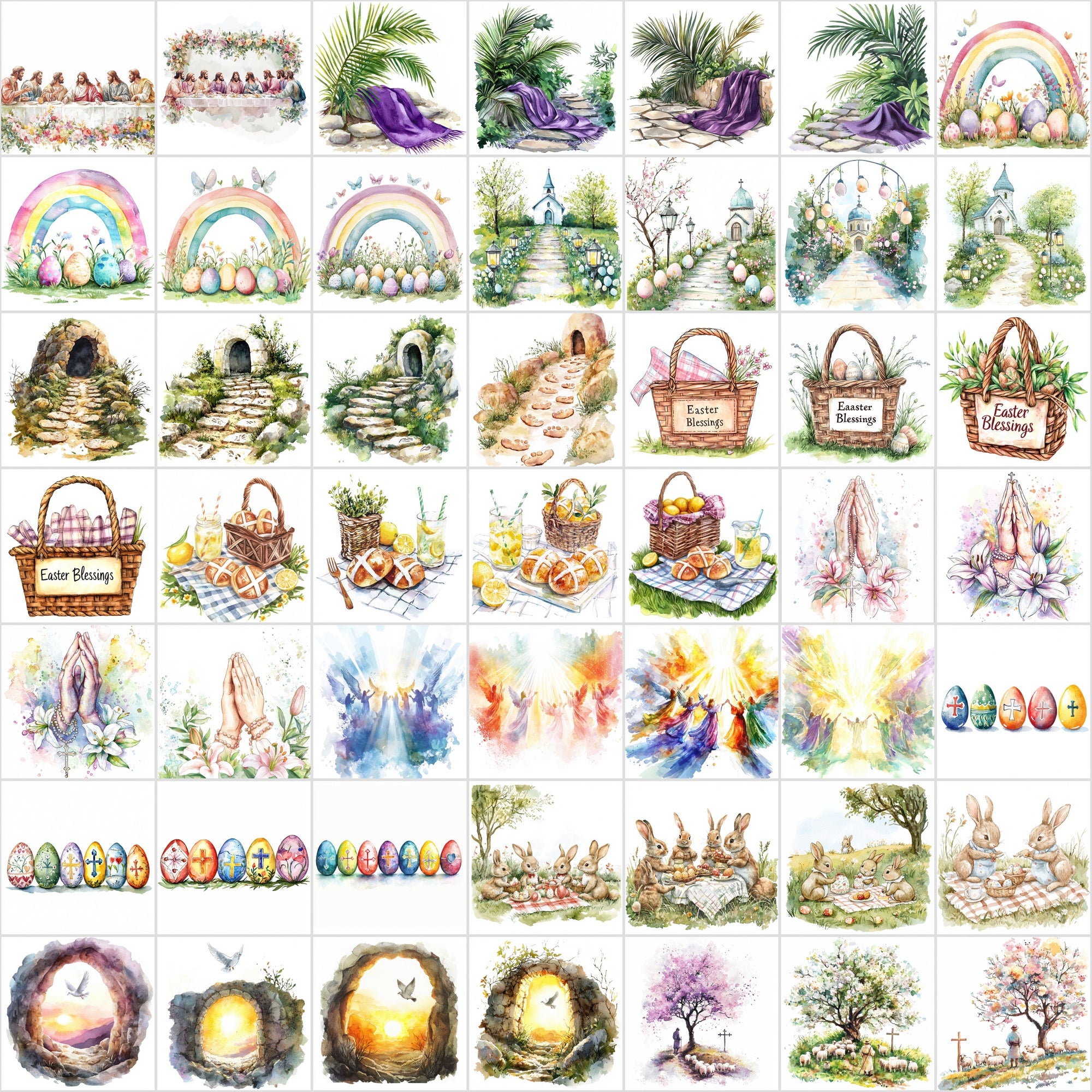 550 Watercolor Easter Clipart | Christian & Spring JPG Bundle