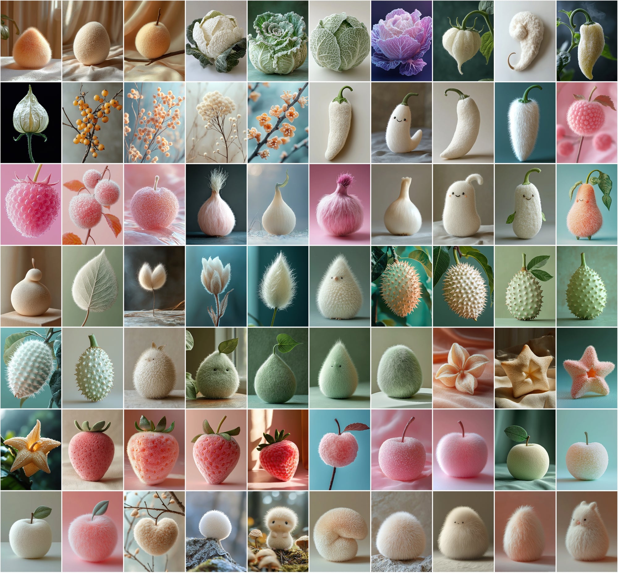 750 Fluffy Fruits & Vegetables Digital Images | Kawaii Food Clipart