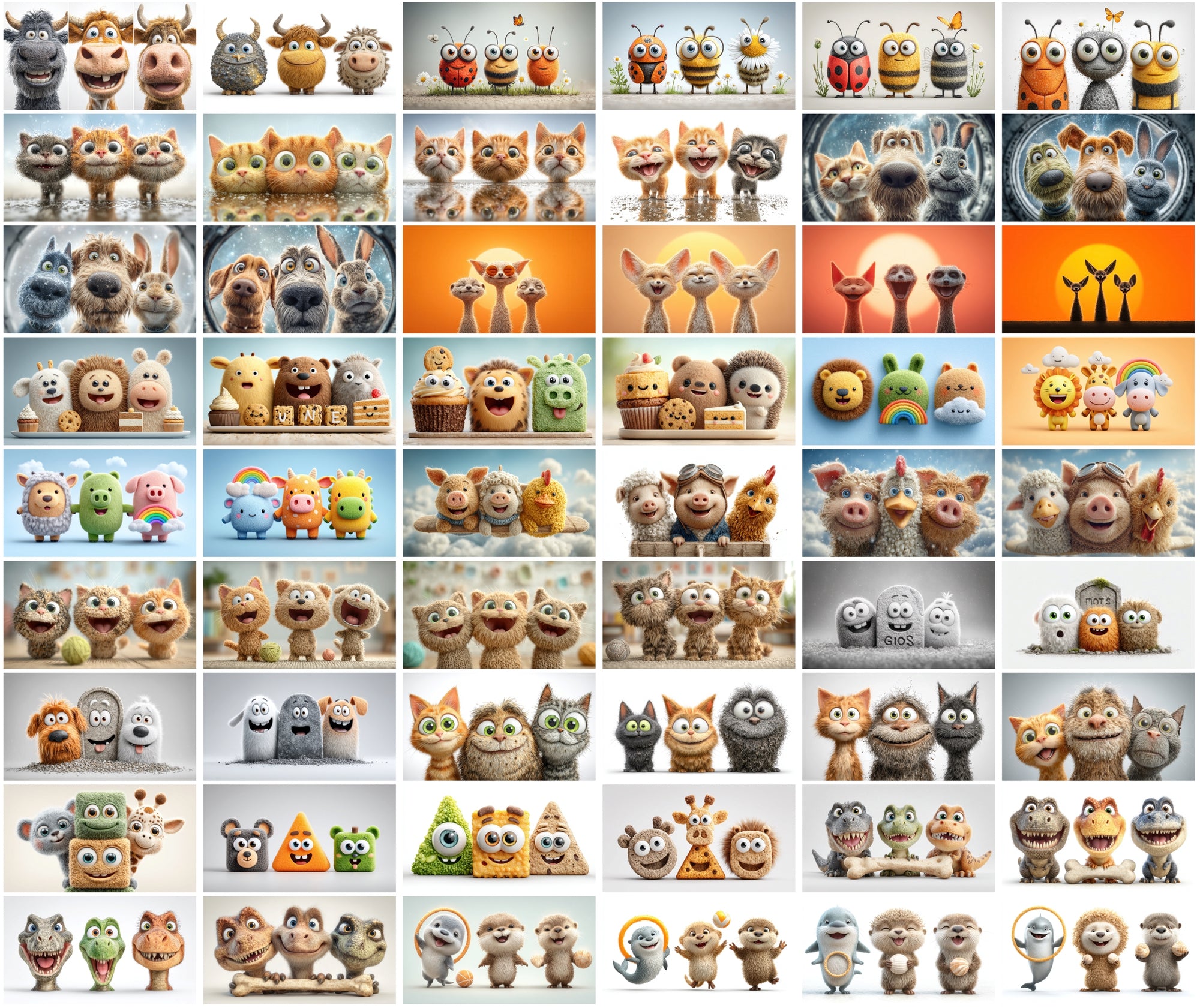 610 Funny Animal Friends Clipart – High-Resolution 3D Caricature JPGs with Commercial License