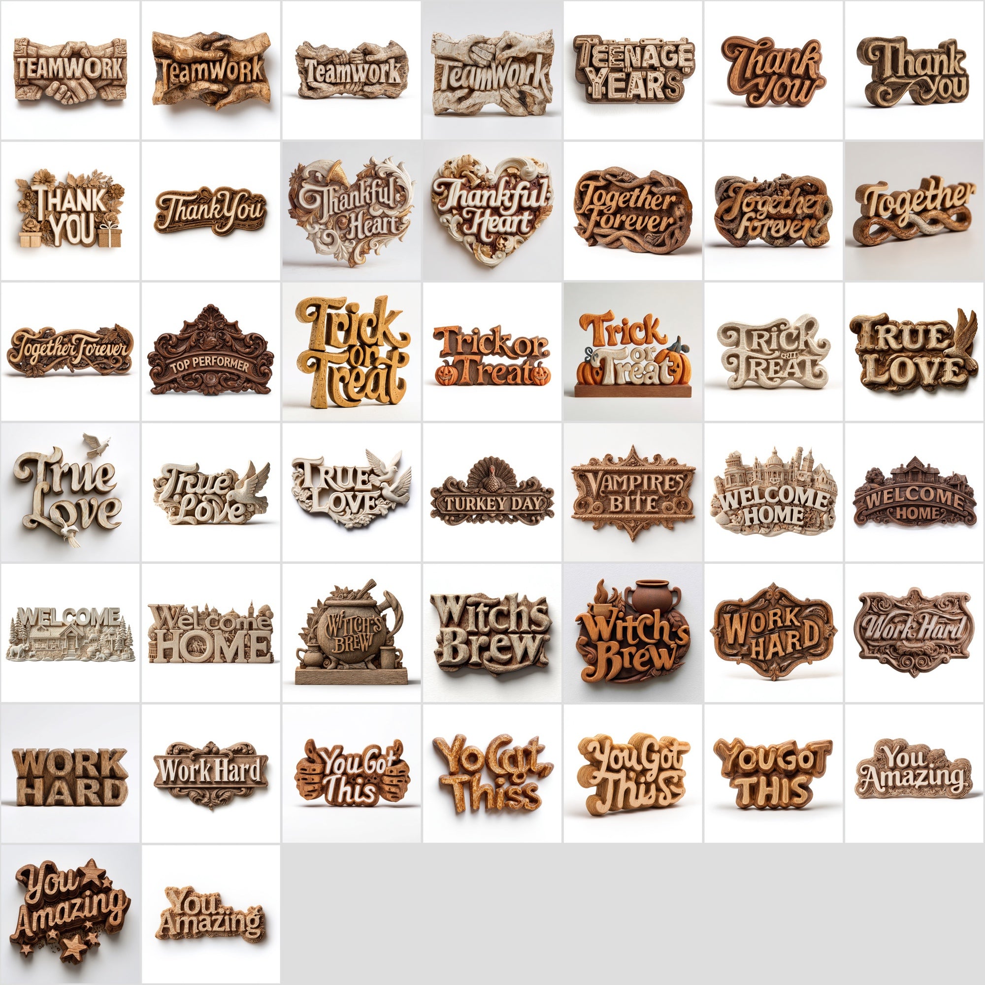 485 Wood Carved Word Art Images