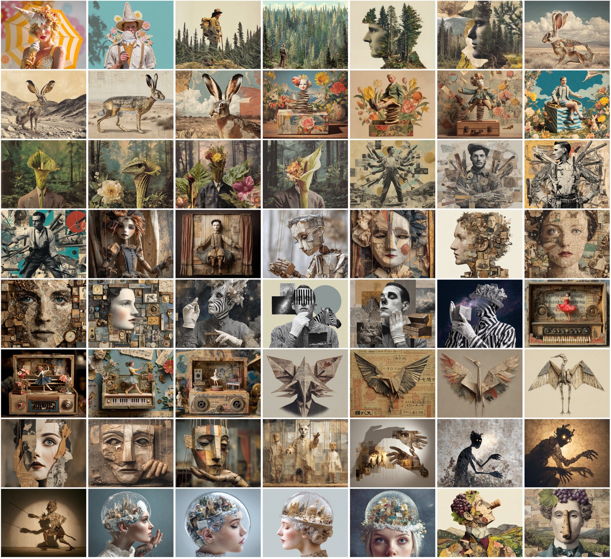 600 Surreal Collage Backgrounds JPG | Vintage Psychedelic Art with Commercial License