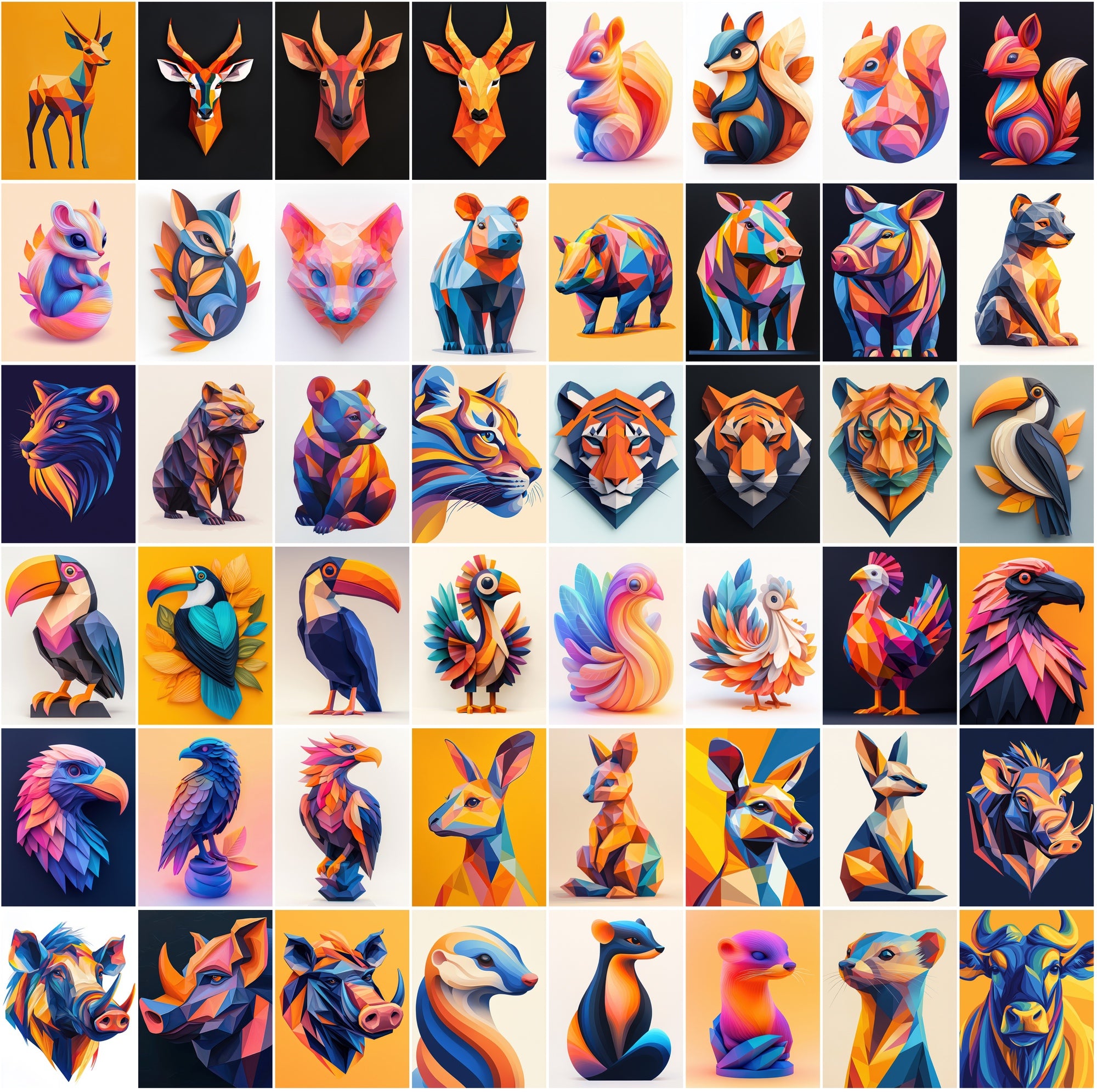 495 Polygon Style Animal Graphics - Vibrant Colorful Animal Art, Commercial License
