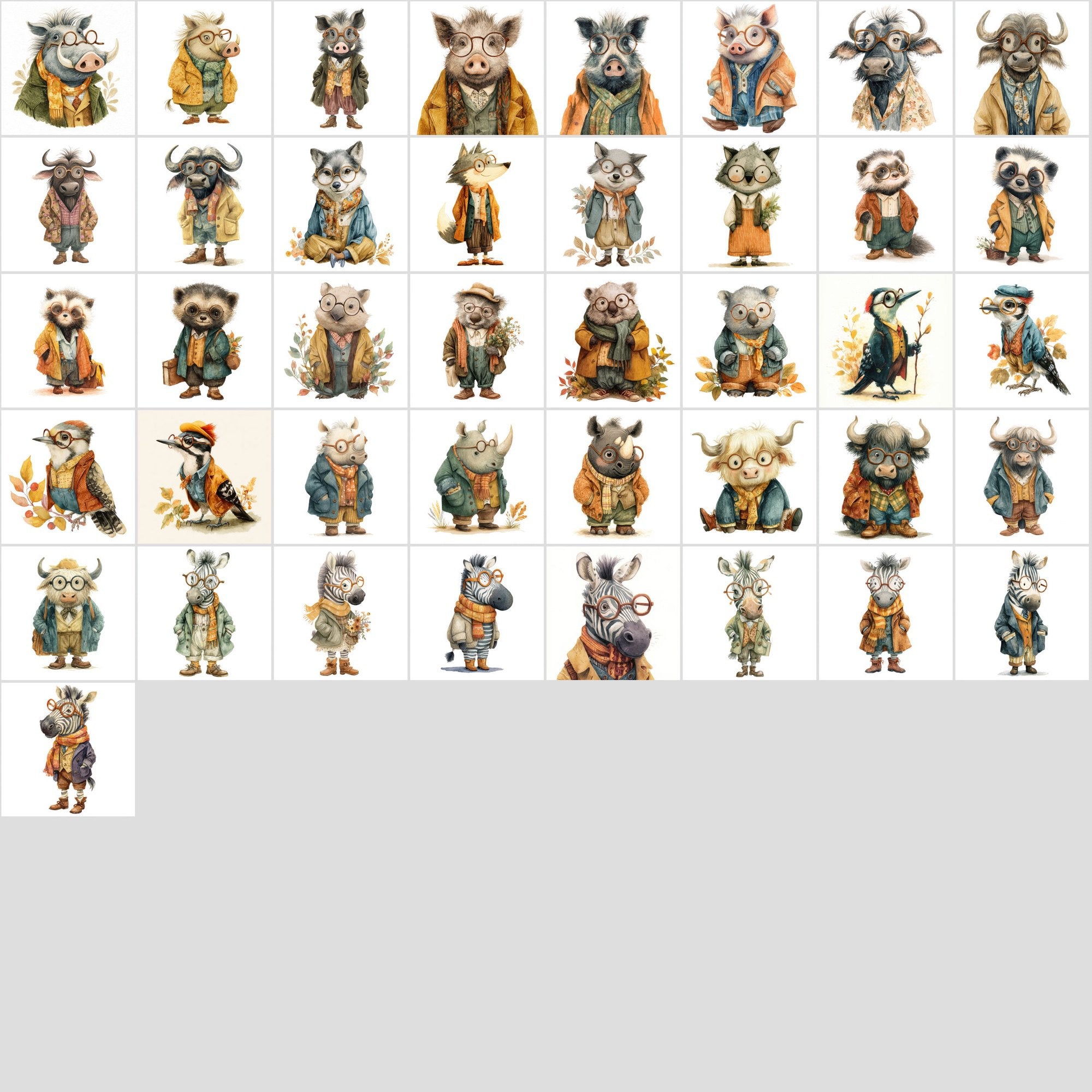 600 Adorable Watercolor Animal Illustrations – Vintage Fall Style