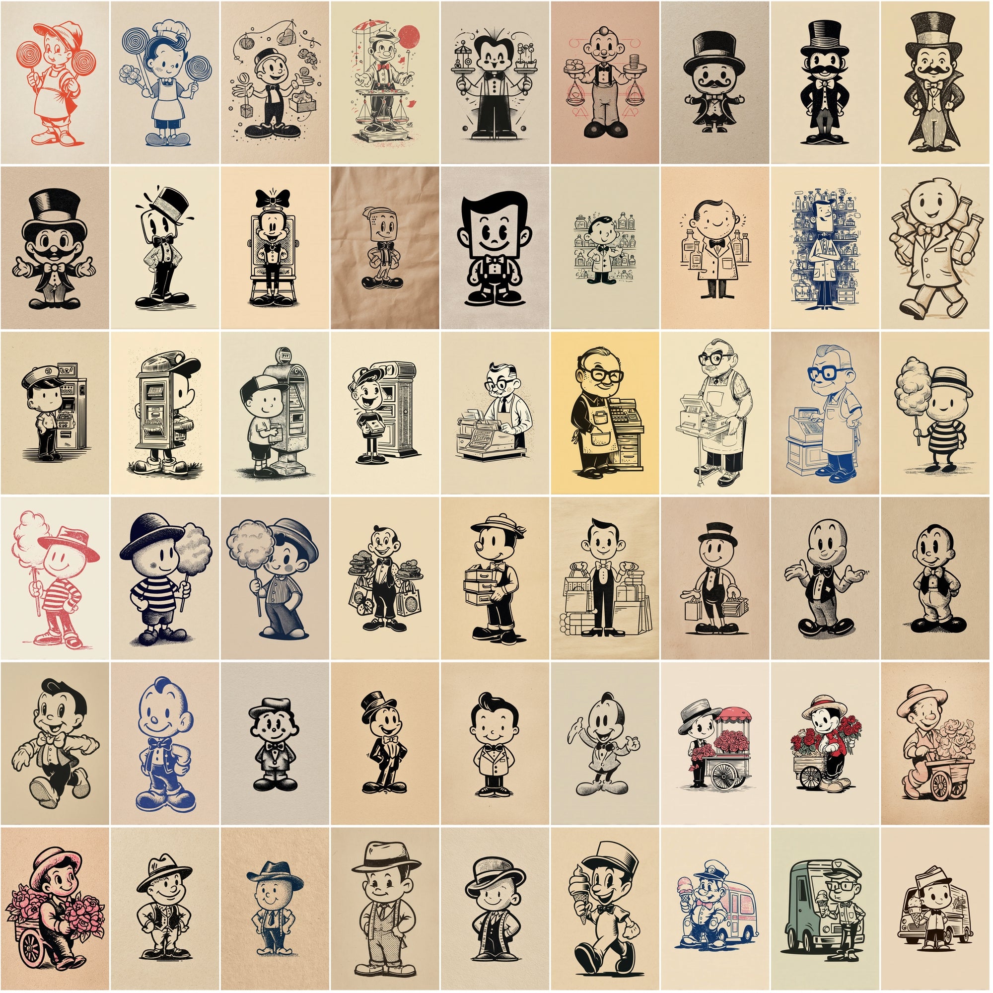 580 Retro Cartoon Mascots – Vintage 1950s-Inspired Clipart for T-Shirts & Crafts