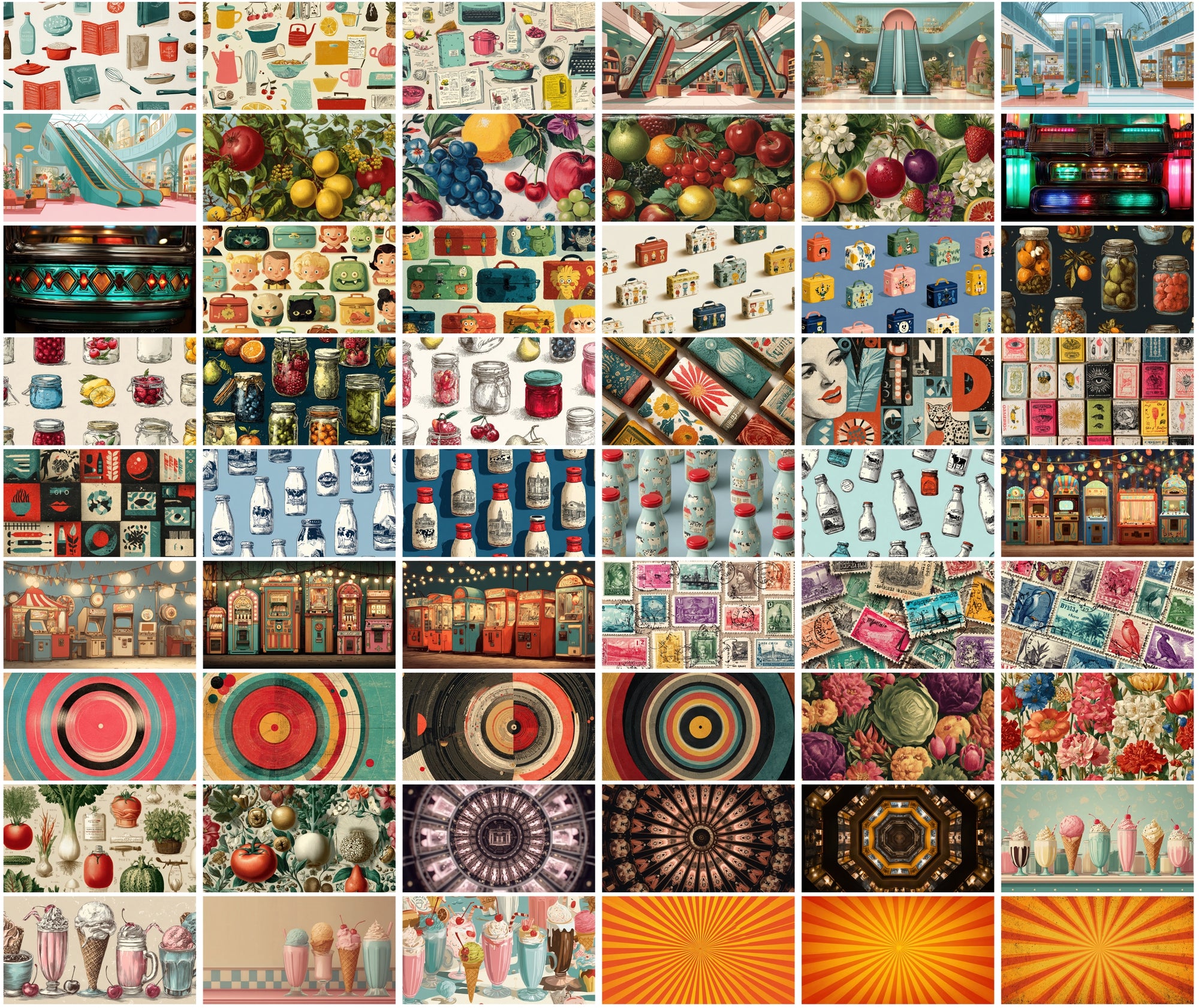 550 Retro Backgrounds Bundle | Vintage Mid-Century & Groovy 70s Patterns