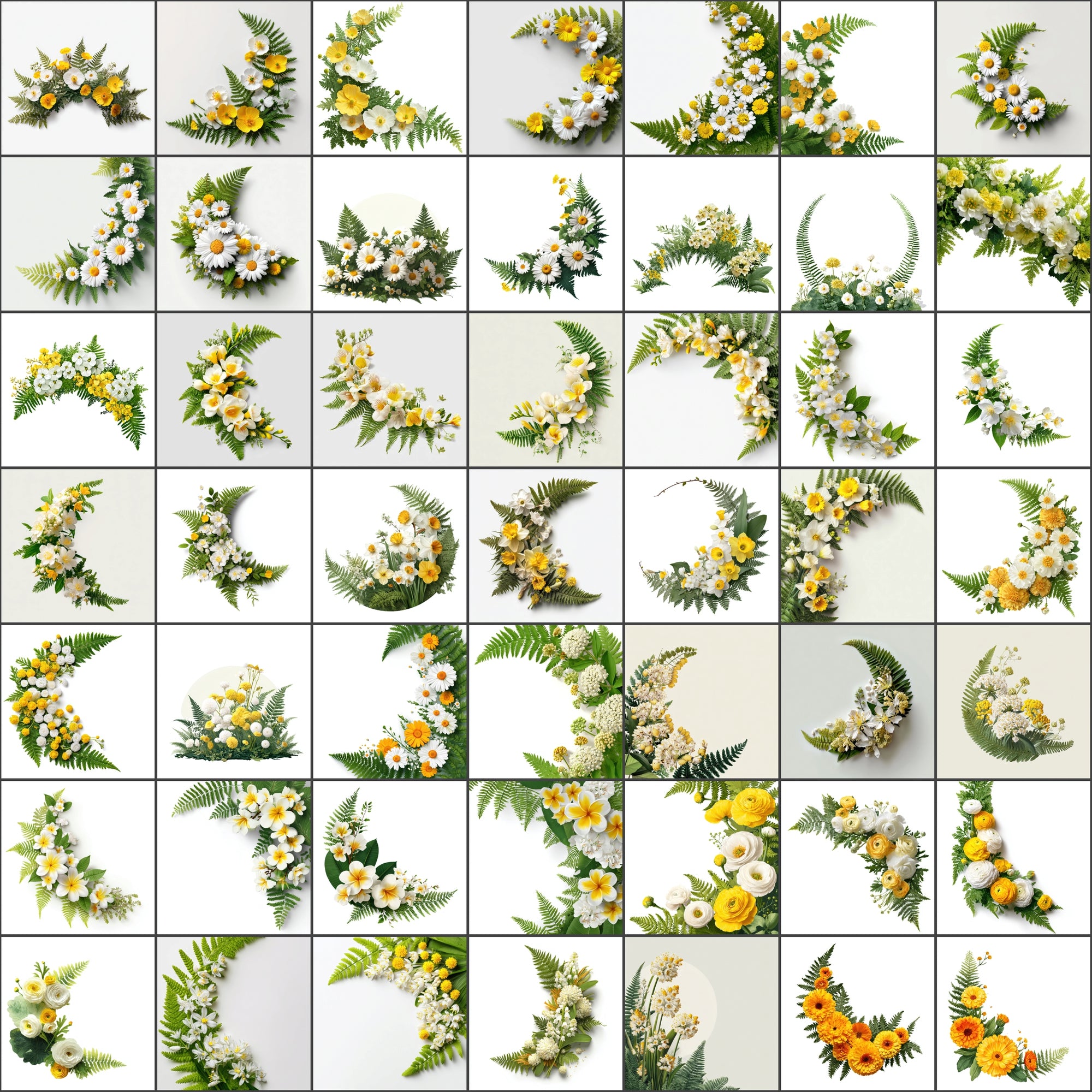 520 Floral Images Bundle | Flower Semicircle Arrangements with Ferns