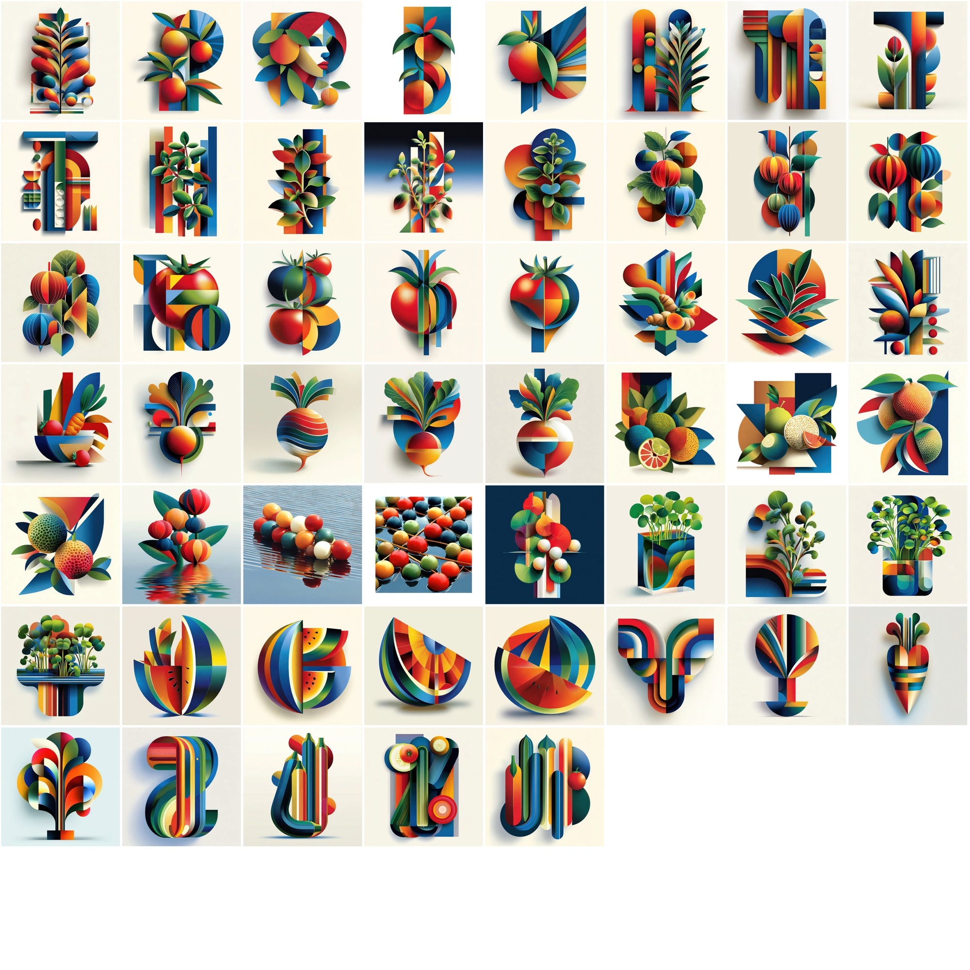 625 Abstract Fruit & Vegetable Illustrations | Colorful Geometric Gradient Food Clipart