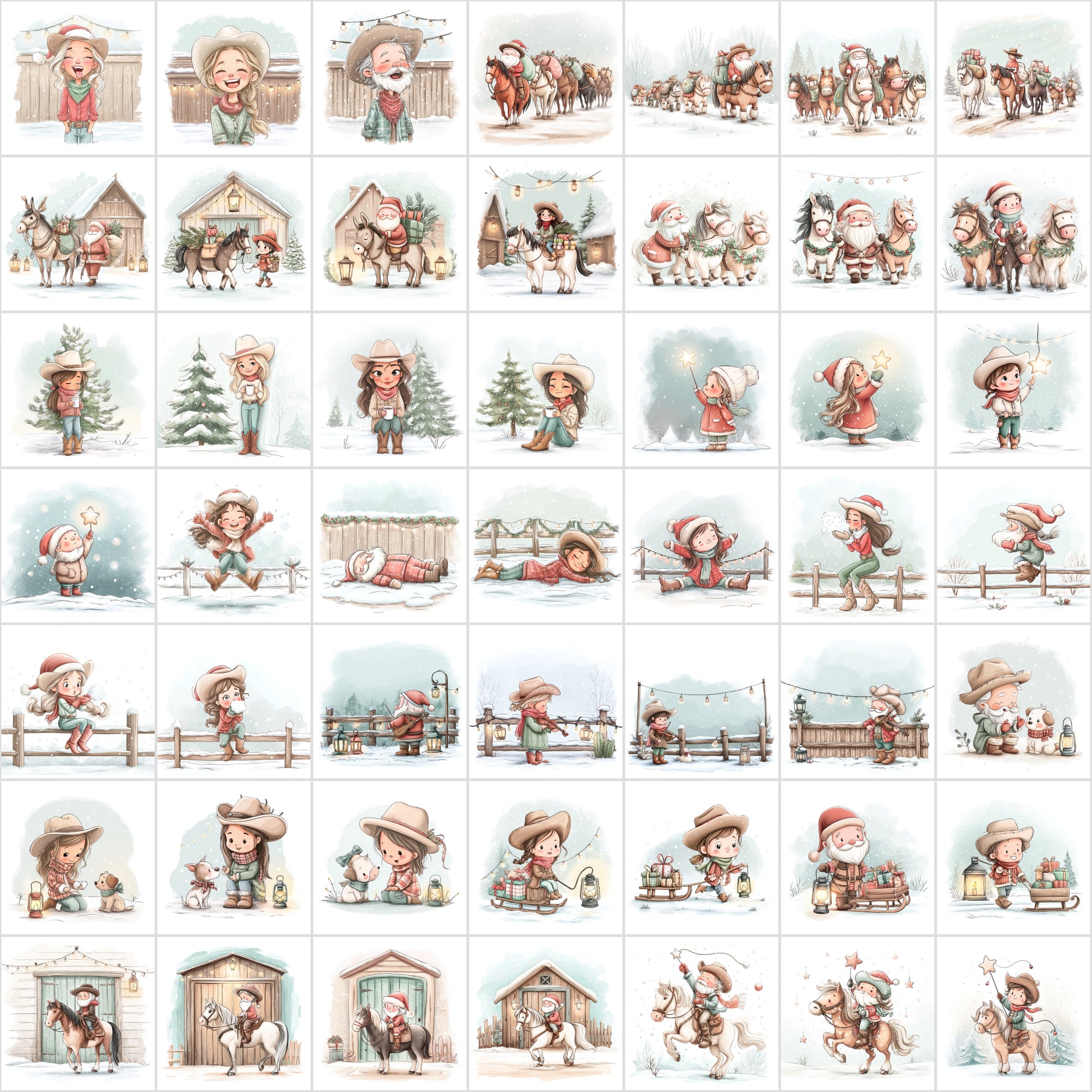 600 Winter Cowboy Christmas Images – Cozy Western Holiday Art, Santa & Cowgirl Scenes, Rustic Ranch Aesthetic, Commercial Use JPG