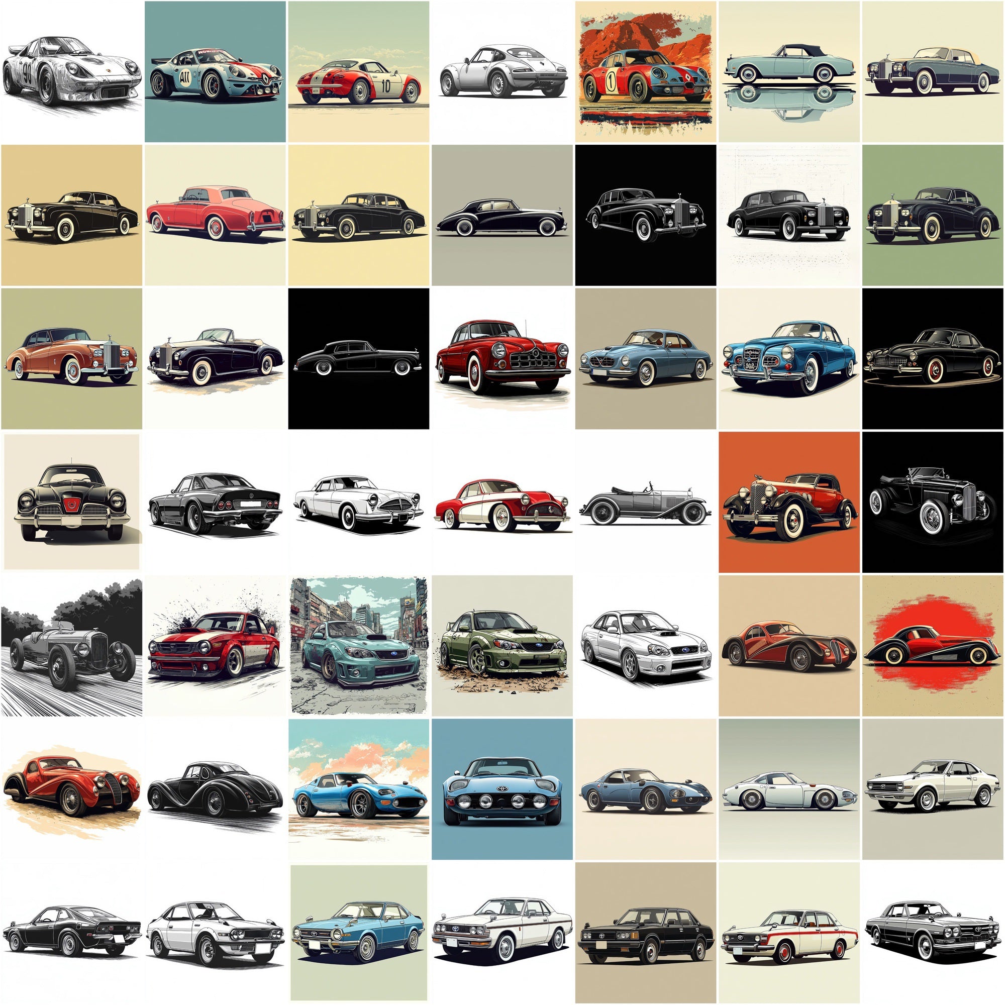530 Classic Car Illustration Images β High-Res Retro Style JPGs with Commercial License