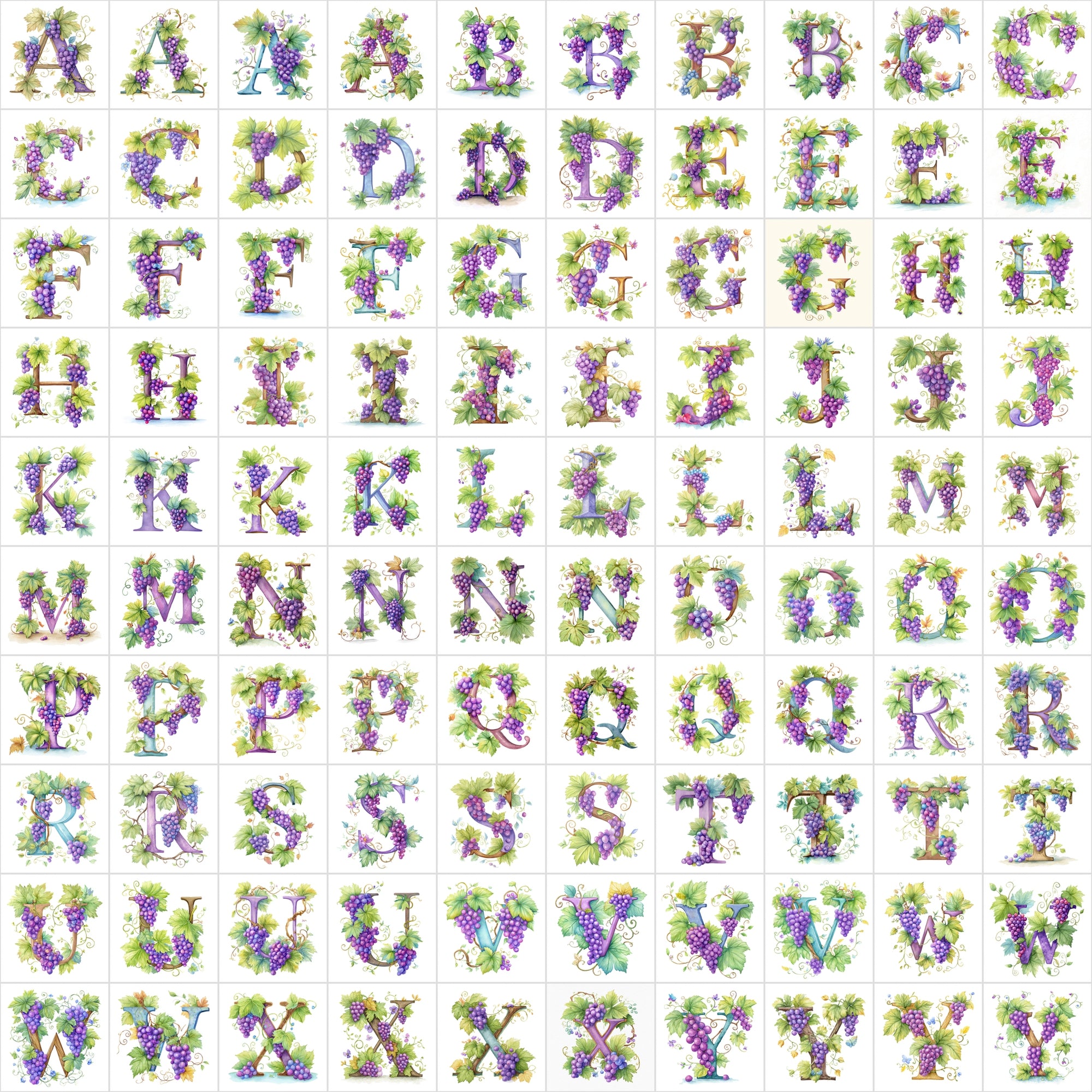 1040 Watercolor Floral Letters – Nature-Inspired Alphabet Clipart