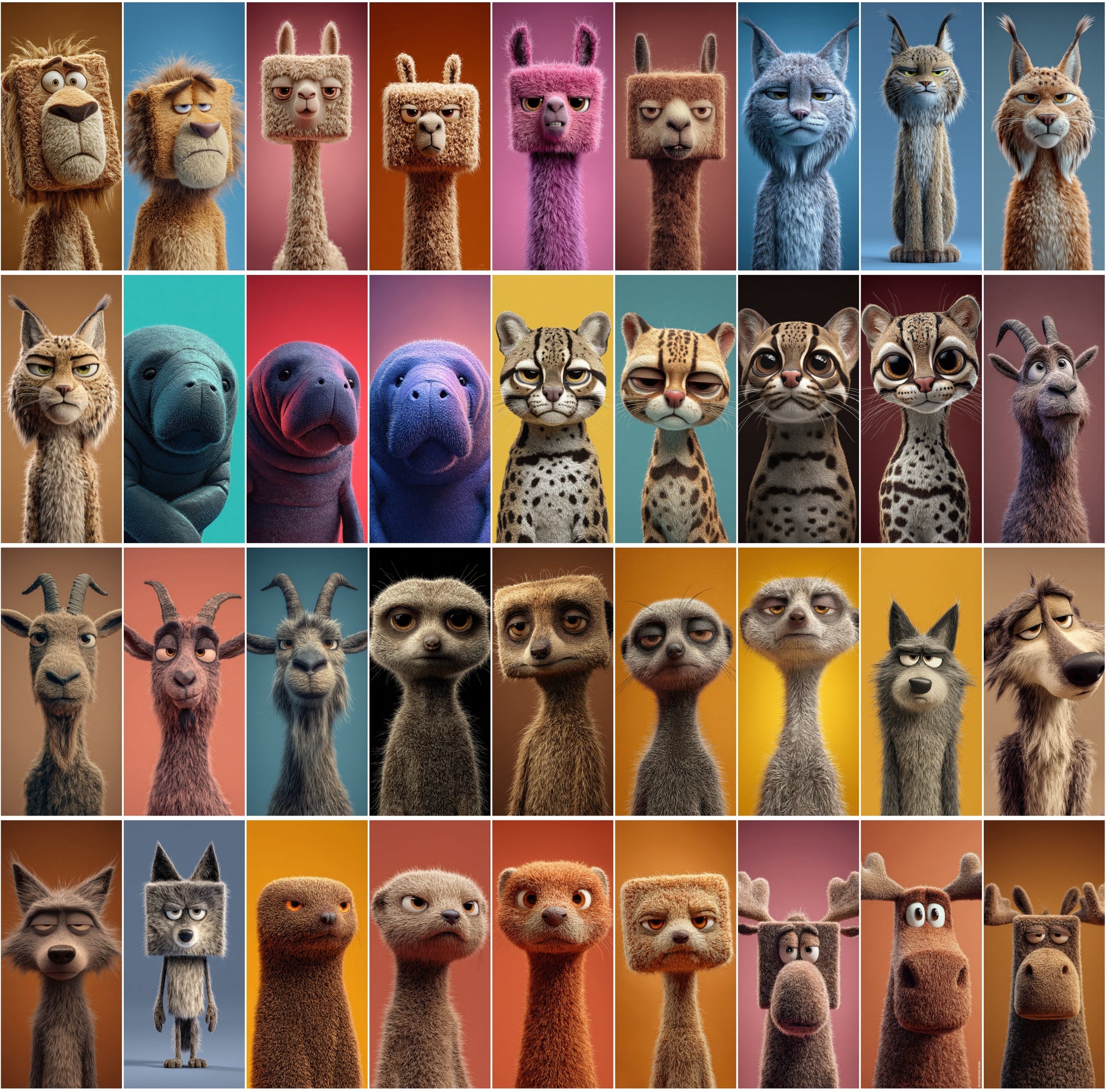 615 Tired Square-Headed Animals Clipart – 3D Cute Animal Bundle