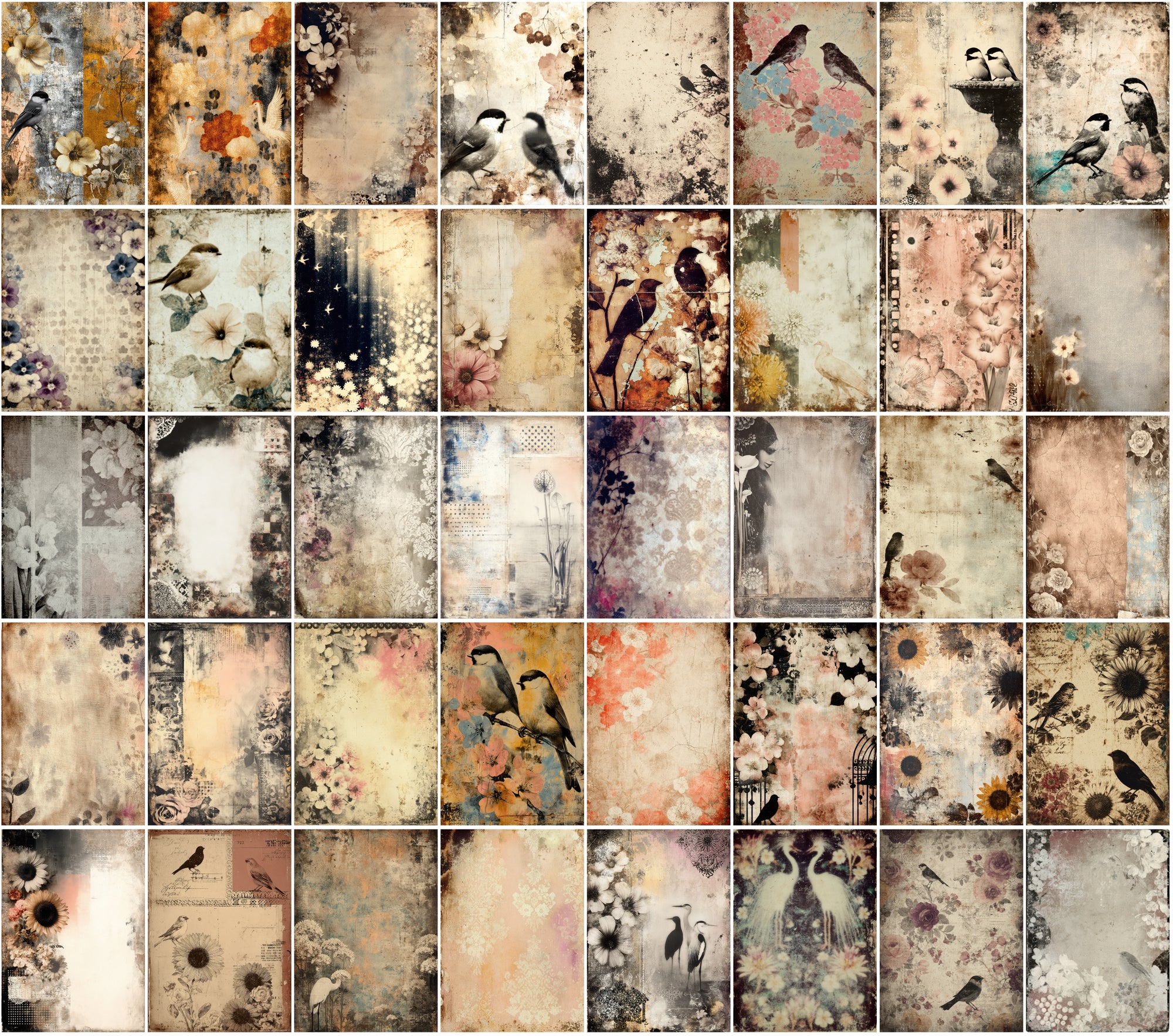 580 Vintage Backgrounds – Elegant Floral & Bird Patterns