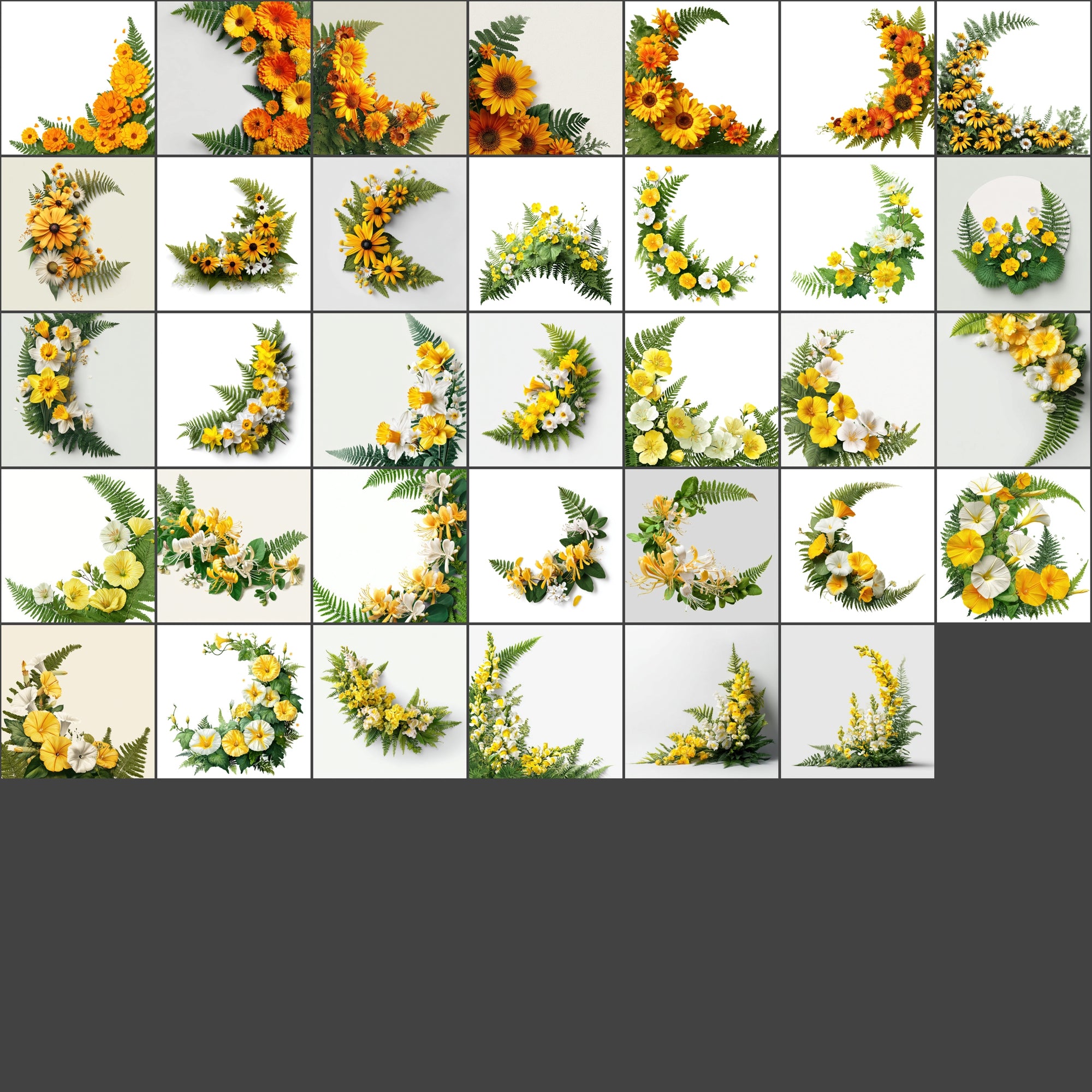 520 Floral Images Bundle | Flower Semicircle Arrangements with Ferns