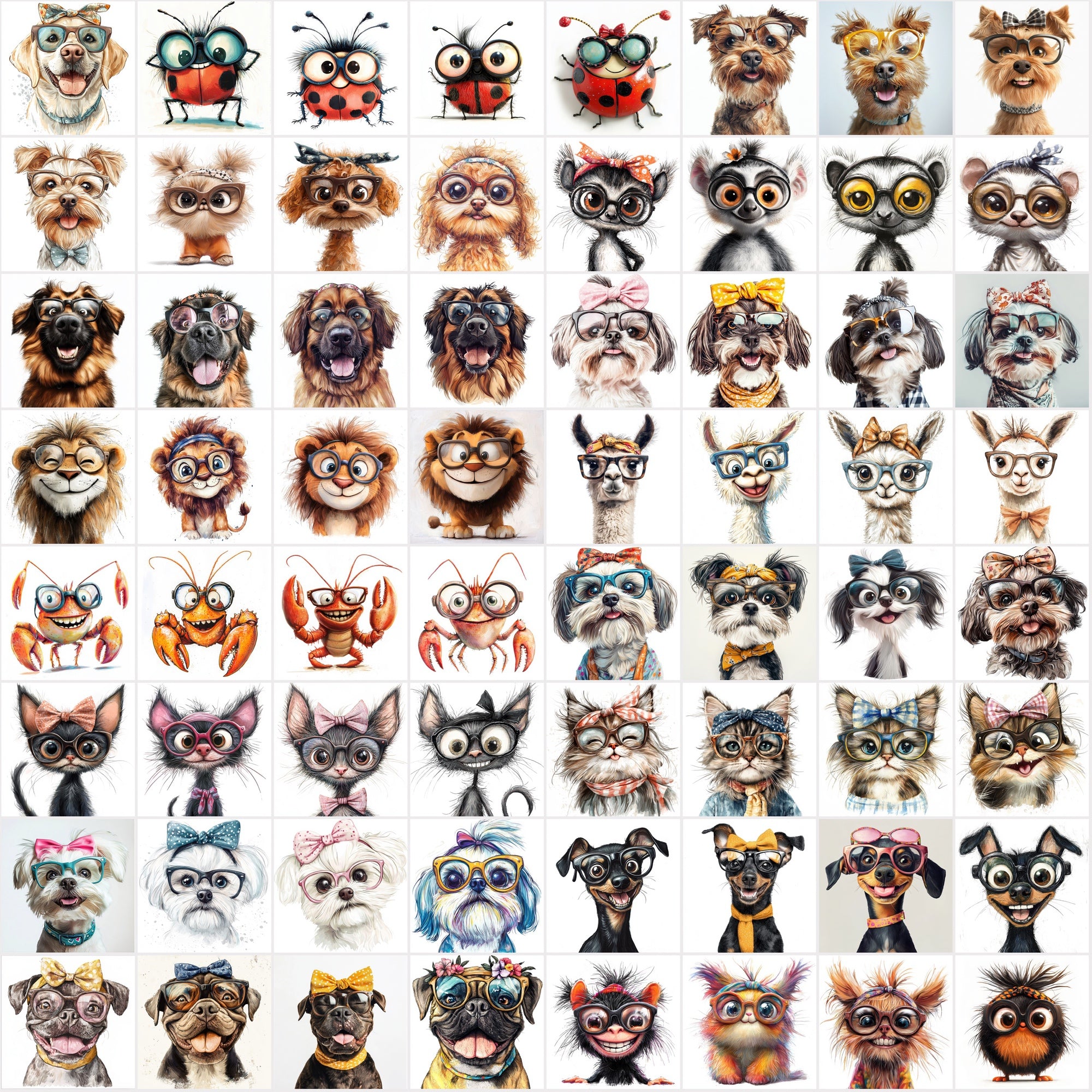 960 Funny Animal Portraits with Eyeglasses & Scarfs
