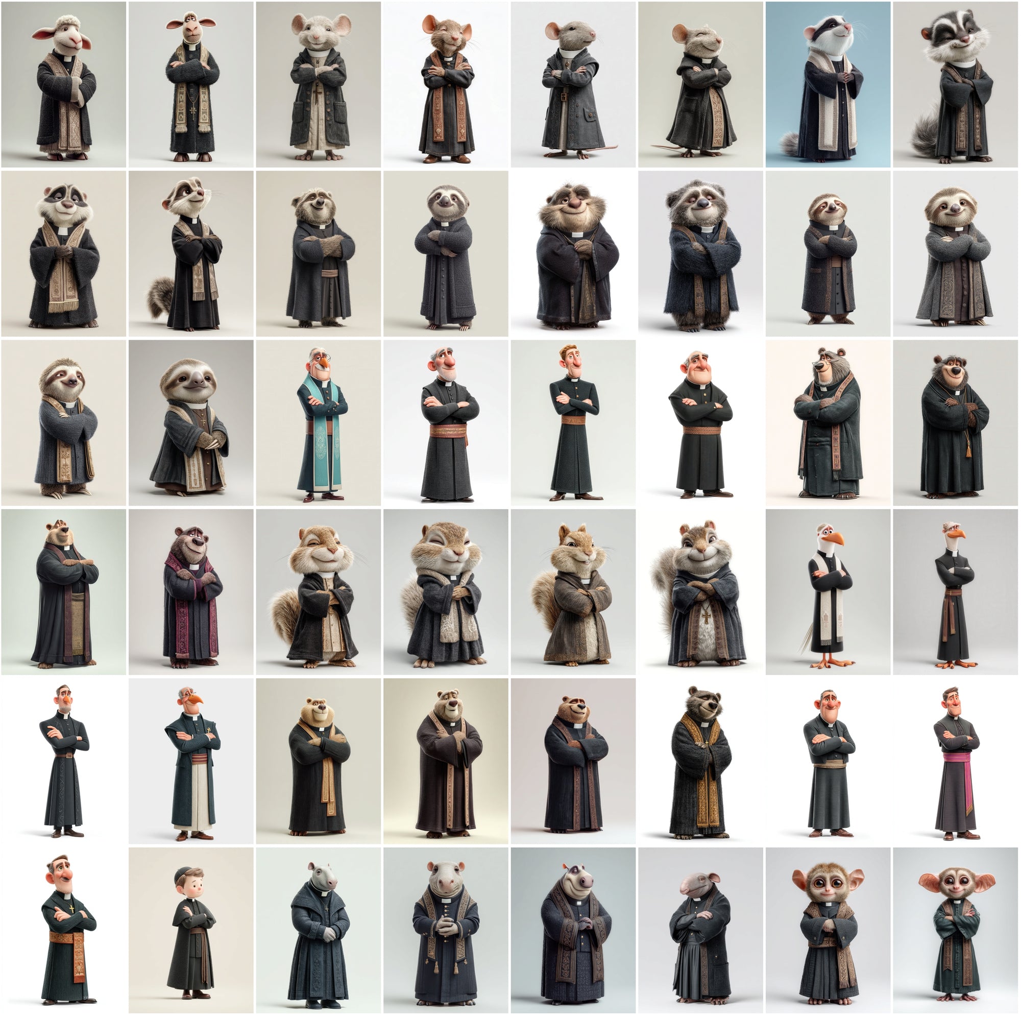 590 Cute Animal Priest Illustrations – High-Resolution JPGs with Commercial License