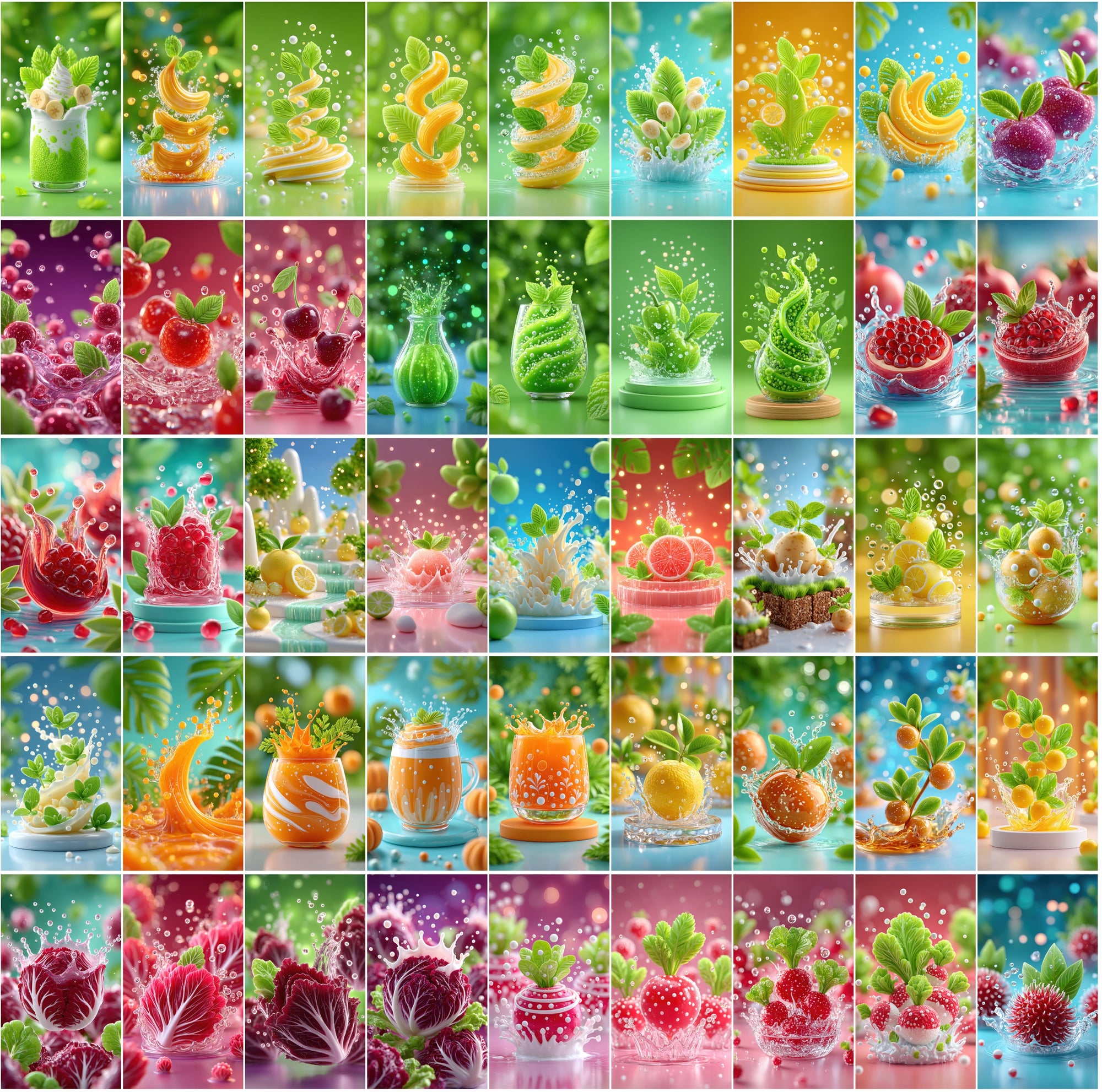 625 Fruit & Veg Water Splash Stock Photos | Vertical 9:16 JPG Bundle