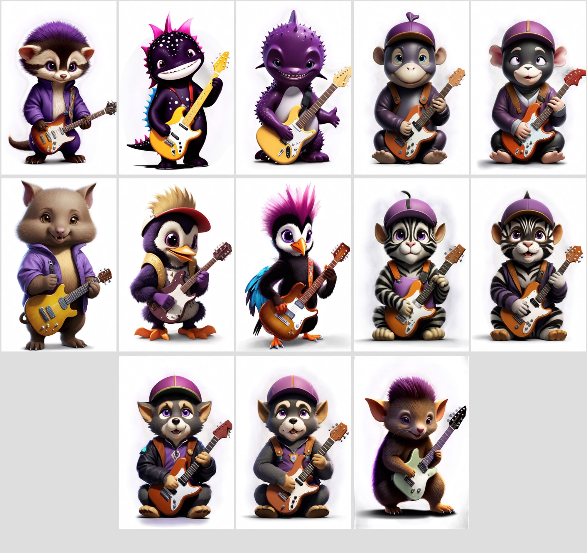 410 Adorable Purple Baby Animals with Guitars