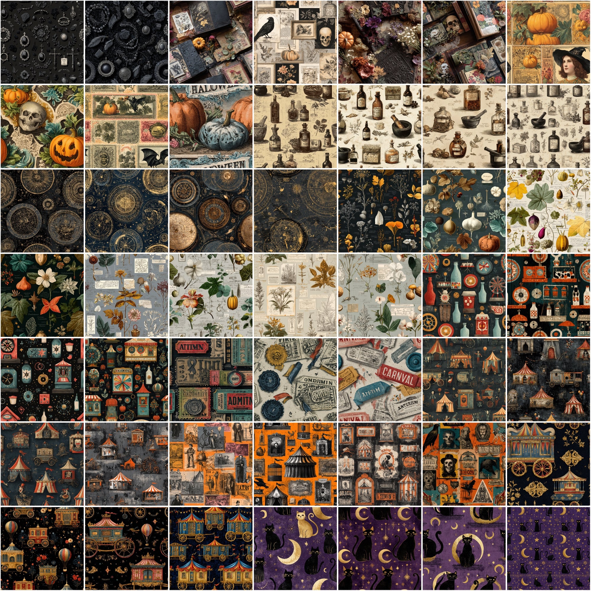 580 Seamless Halloween Patterns | Cute & Spooky JPG + PAT Files | Commercial Use