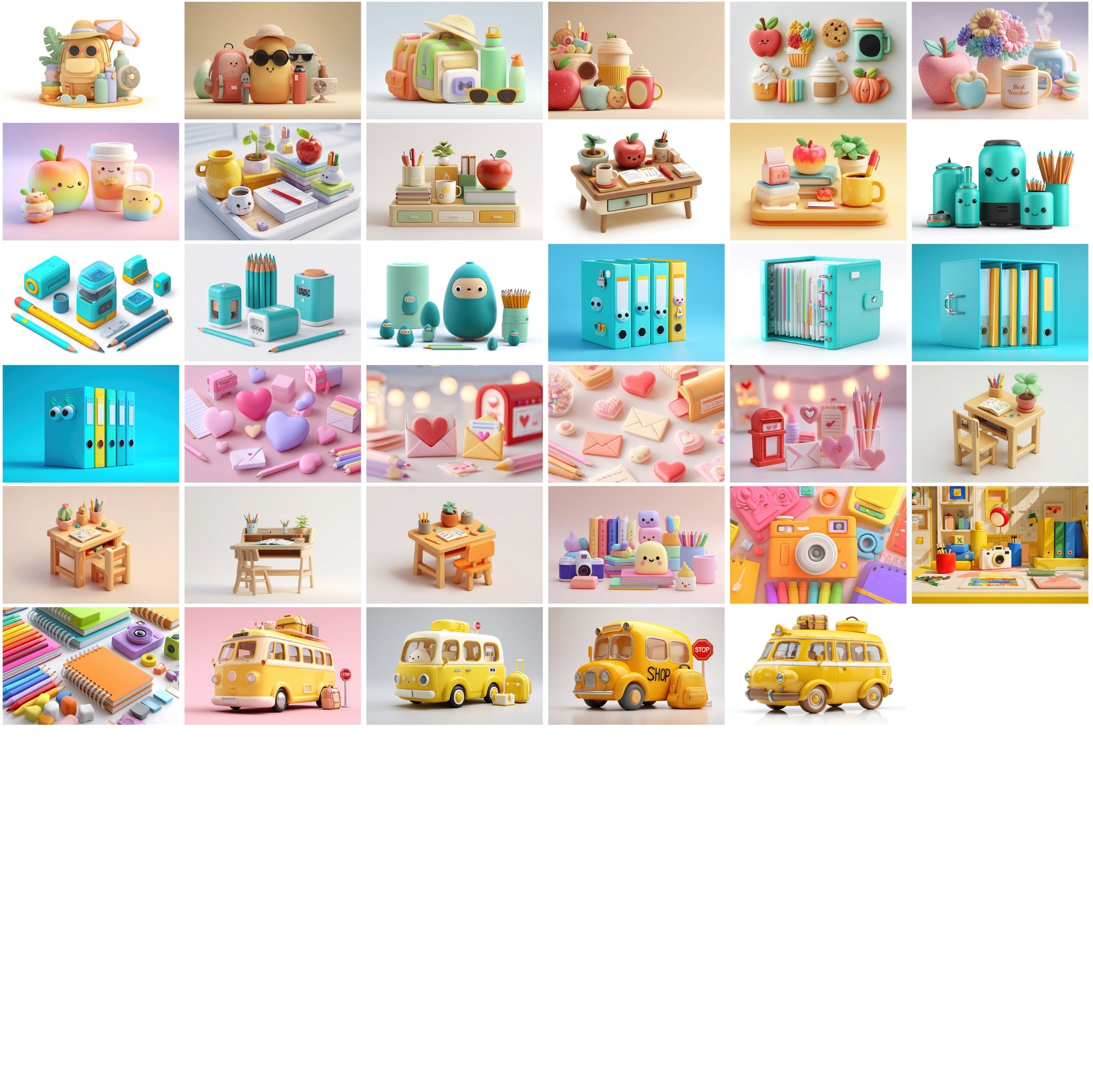575 Clay Back-to-School Images • Pastel 3D Clipart