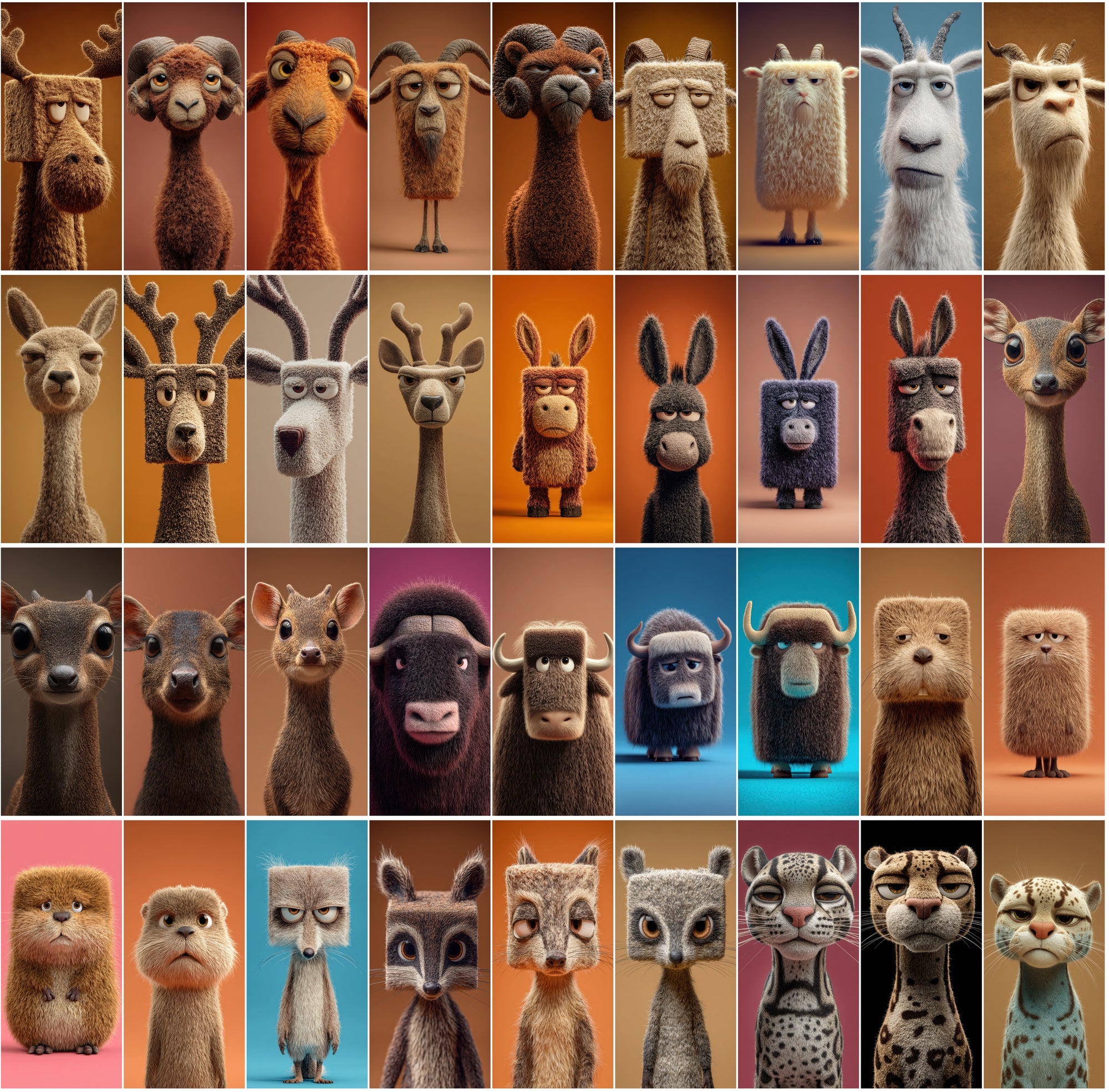 615 Tired Square-Headed Animals Clipart – 3D Cute Animal Bundle